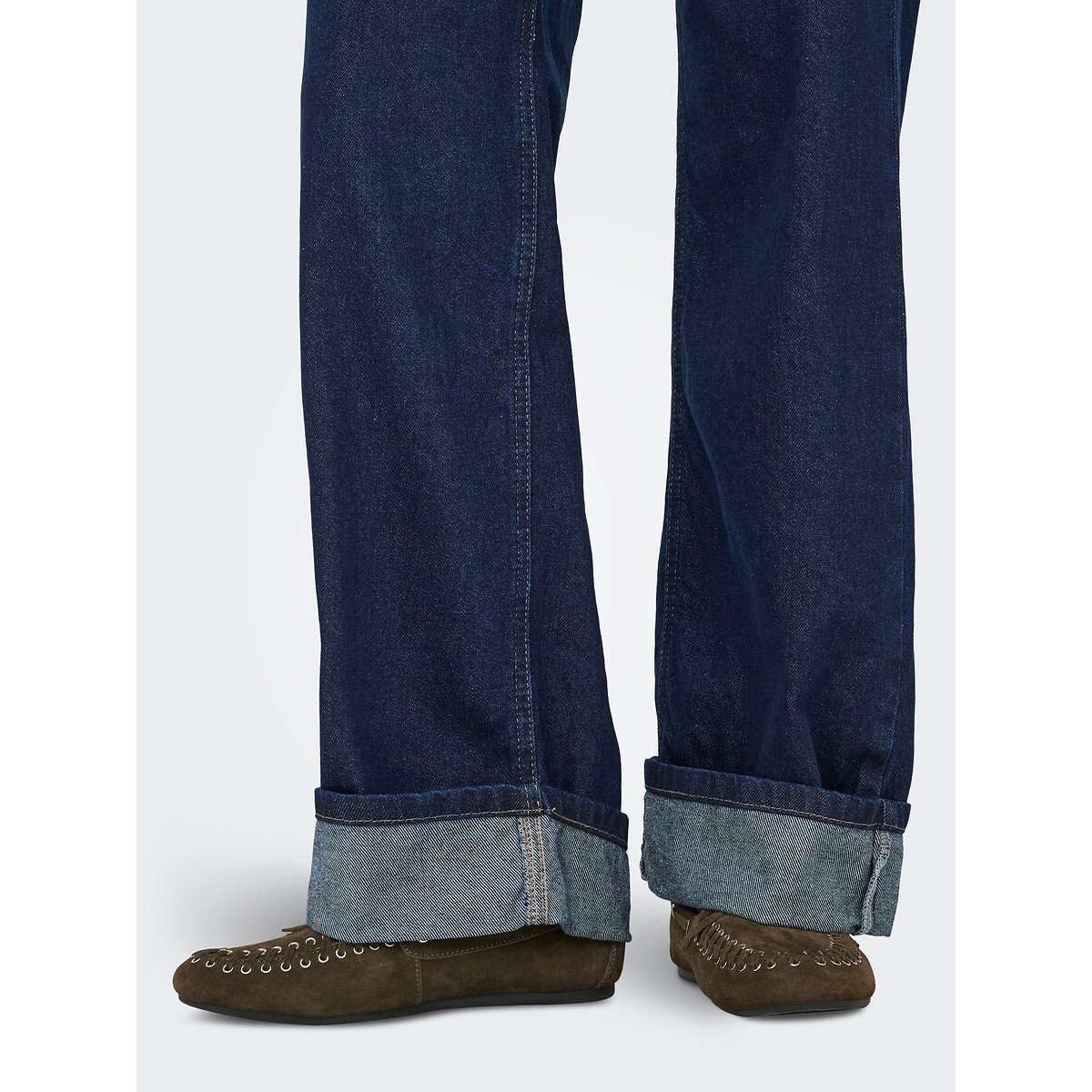 Jeans a gamba larga con risvolti dark blue denim, ONLY