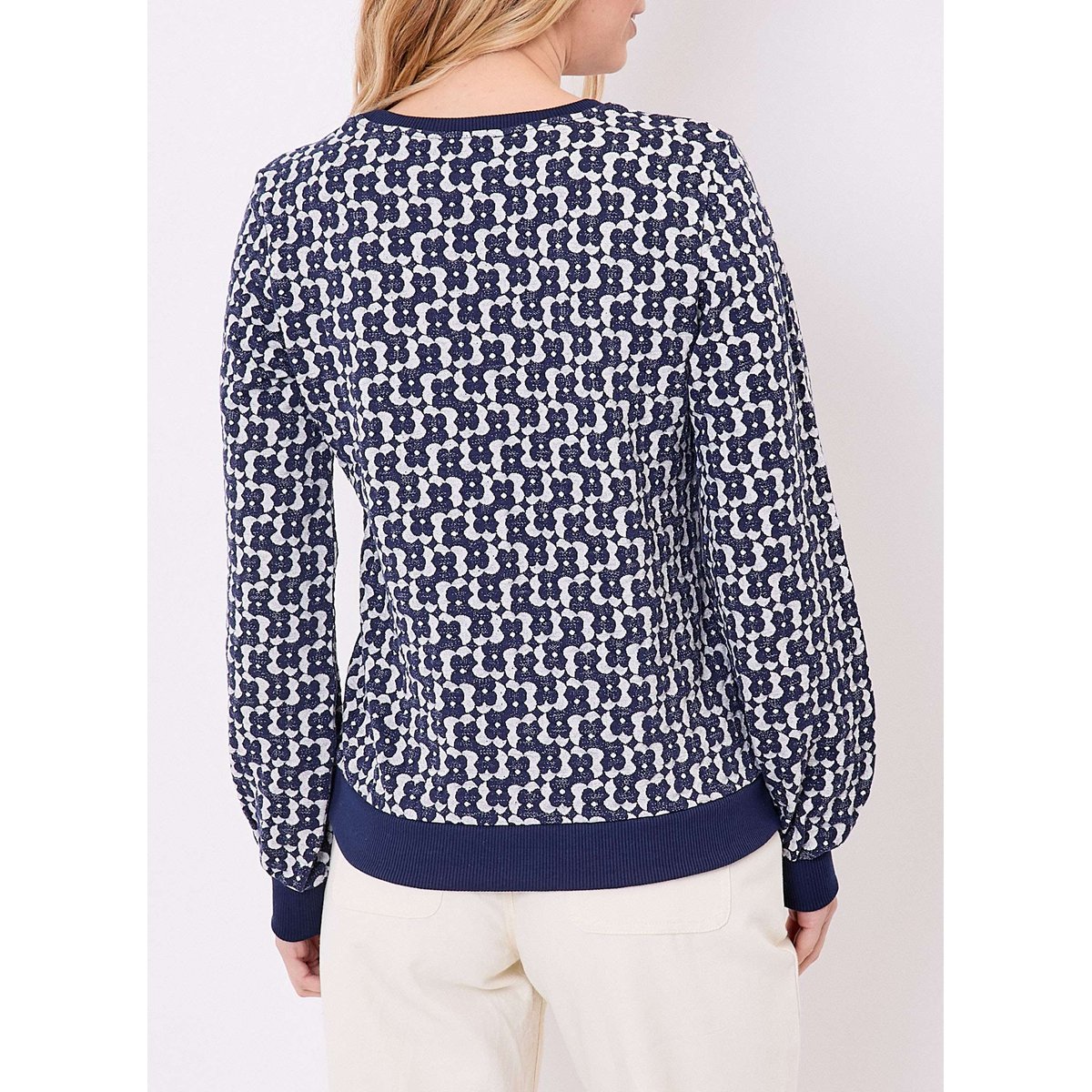 Sweat col rond maille jacquard BASILIE bleu navy, PRINCESSE NOMADE