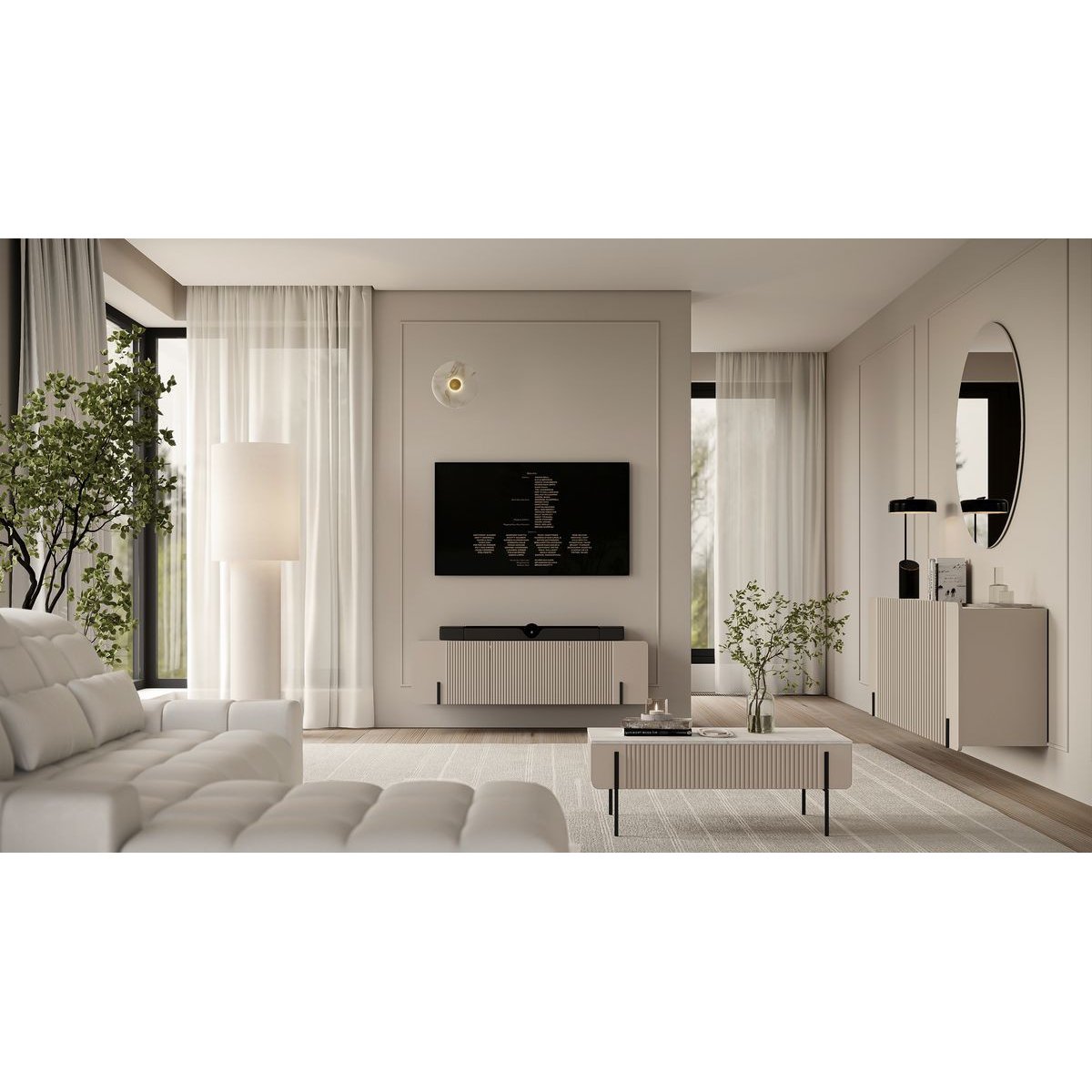 Table basse rectangulaire en panneaux de particules et MDF, MATHILDE beige, BOBOCHIC