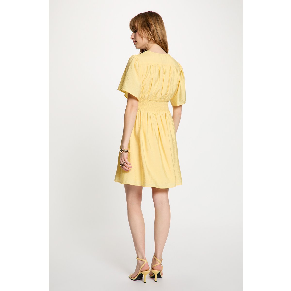 Robe courte plissée jaune clair, MORGAN