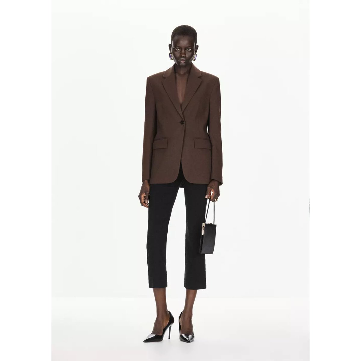 Blazer droit avec poches à rabat marron, MANGO