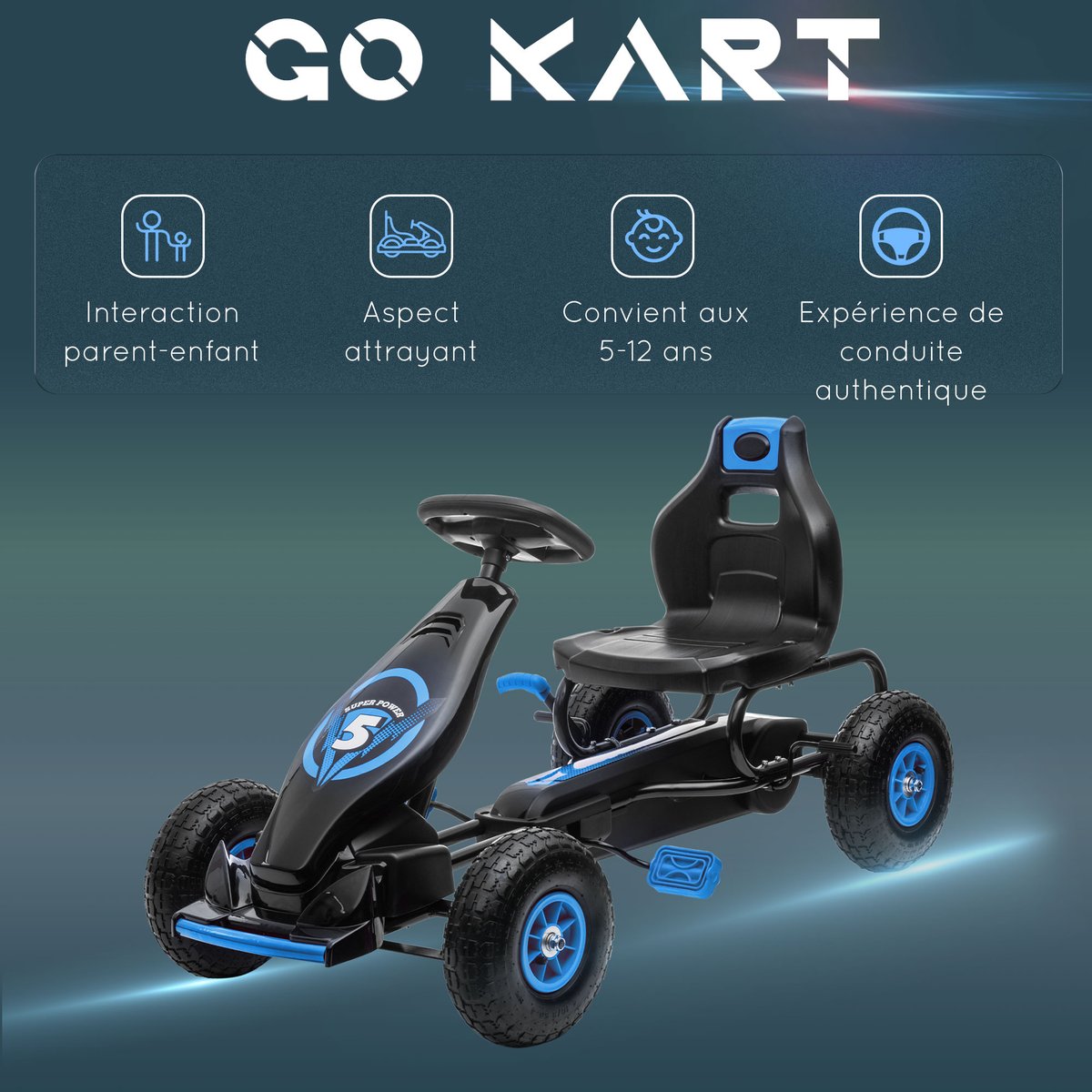 Kart à pédales PP Vert bleu, HOMCOM
