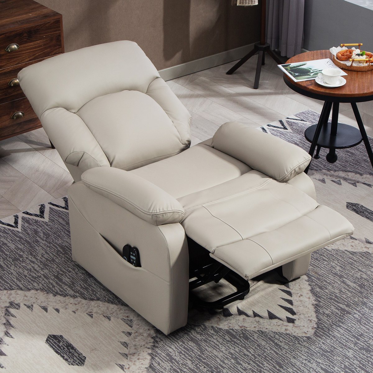 Fauteuil releveur électrique Revêtement gris clair, HOMCOM