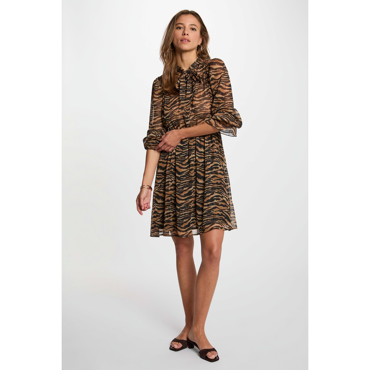 Robe voile col lavallière multicolore, MORGAN