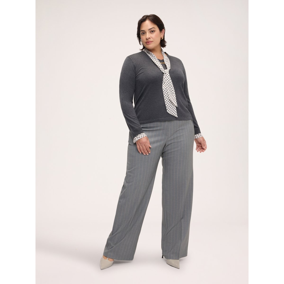Pull avec écharpe intégrée imprimée gris, FIORELLA RUBINO