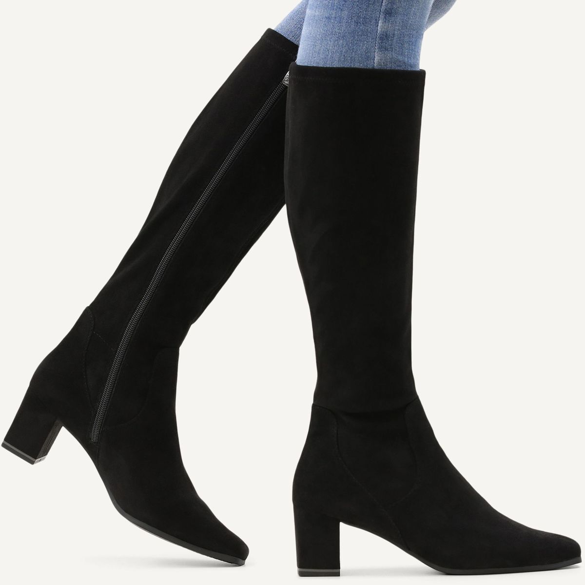 Bottes talon bloc noir cuir beige, CAPRICE