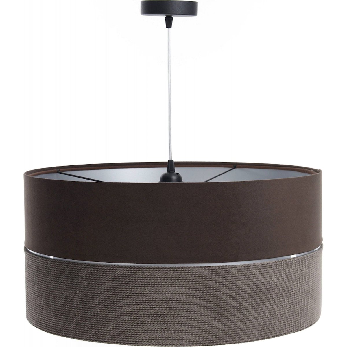 Suspension en tissu, TWIST abat-jour en satin marron et velours structuré marron taupe, liseret argenté et intérieur argenté, BPS KONCEPT