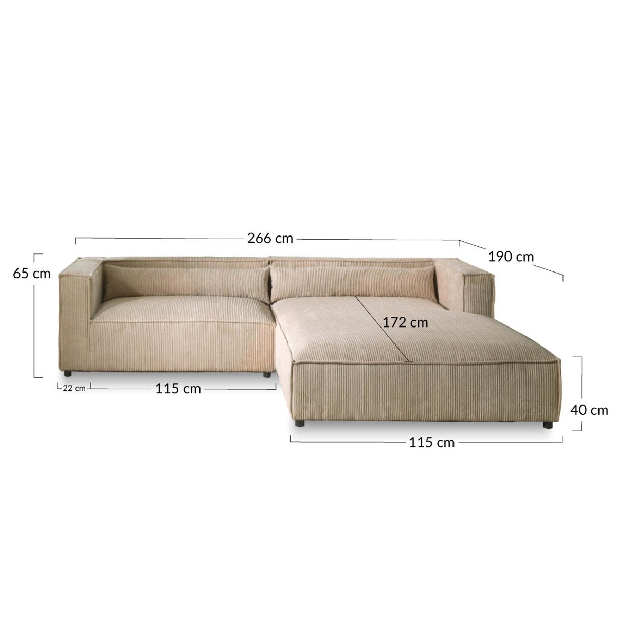 Canapé d'Angle droit 4 places - ELA beige, BEST MOBILIER
