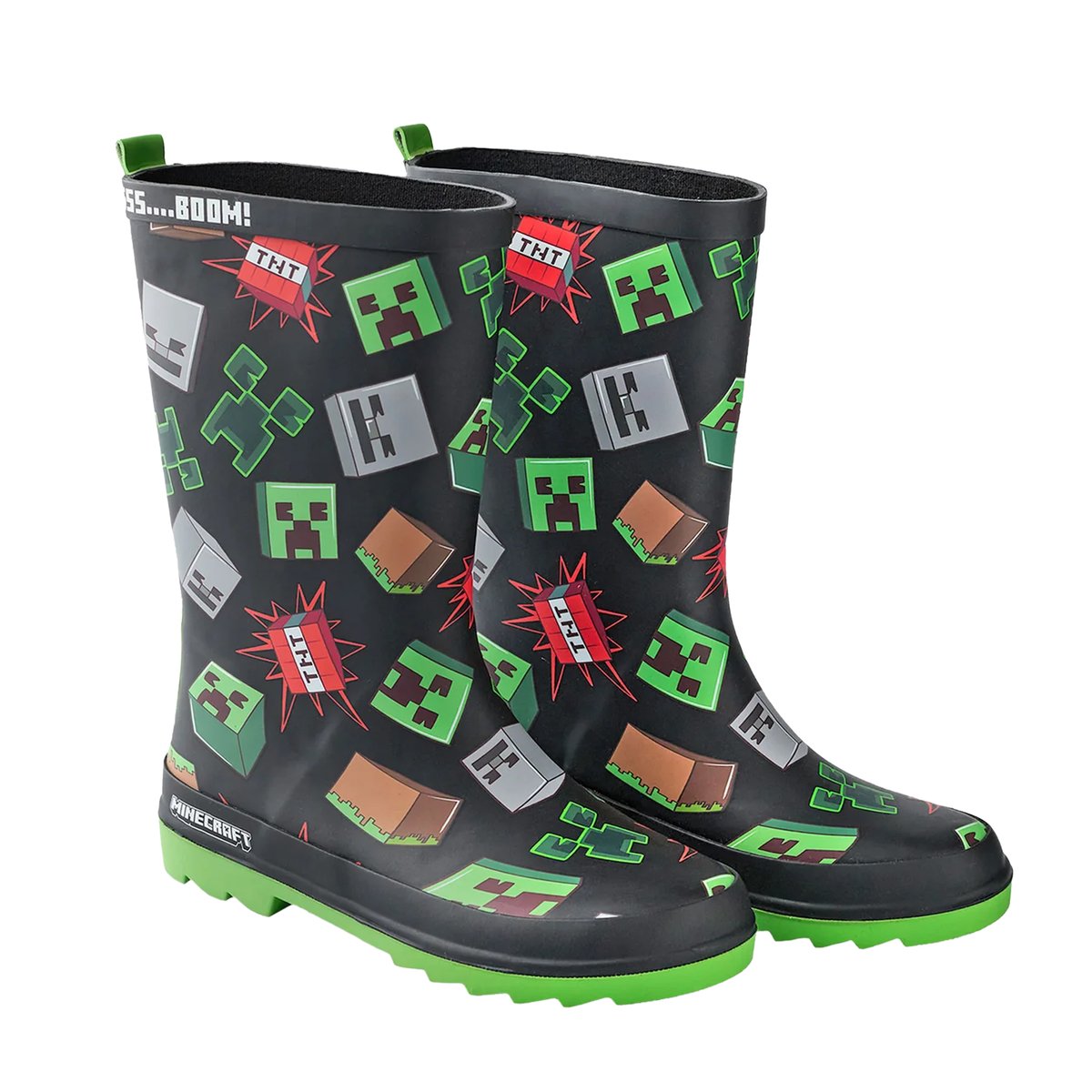 Bottes de pluie motif/style icônes noir / vert, MINECRAFT