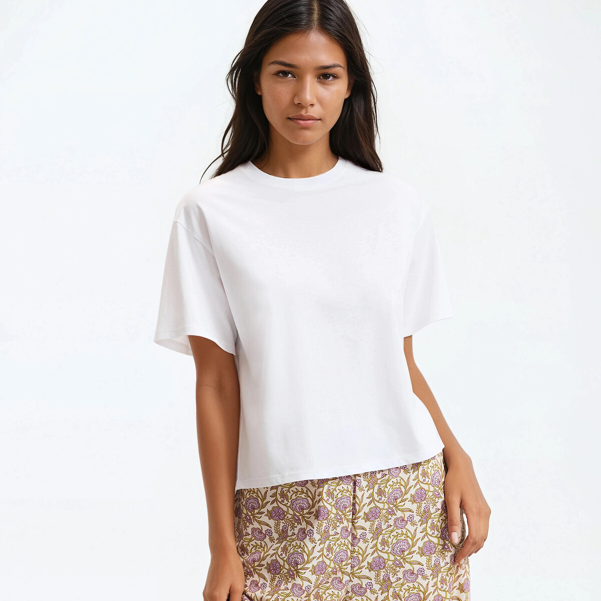 Pyjamaoberteil aus Jersey aus reiner Baumwolle, kurze Ärmel weiss, LA REDOUTE COLLECTIONS