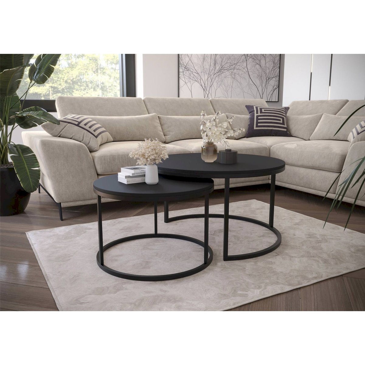 Lot de 2 tables basses rondes SABELLO cachemire, RECOLLECTION