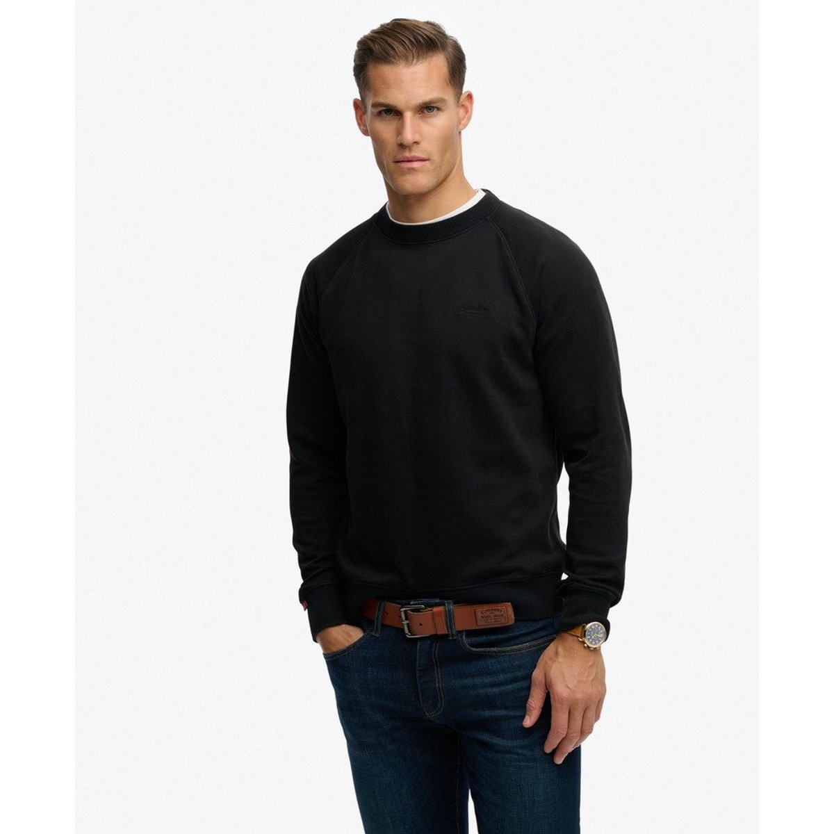 Sweatshirt Essential Logo Raglan Col Rond noir, SUPERDRY