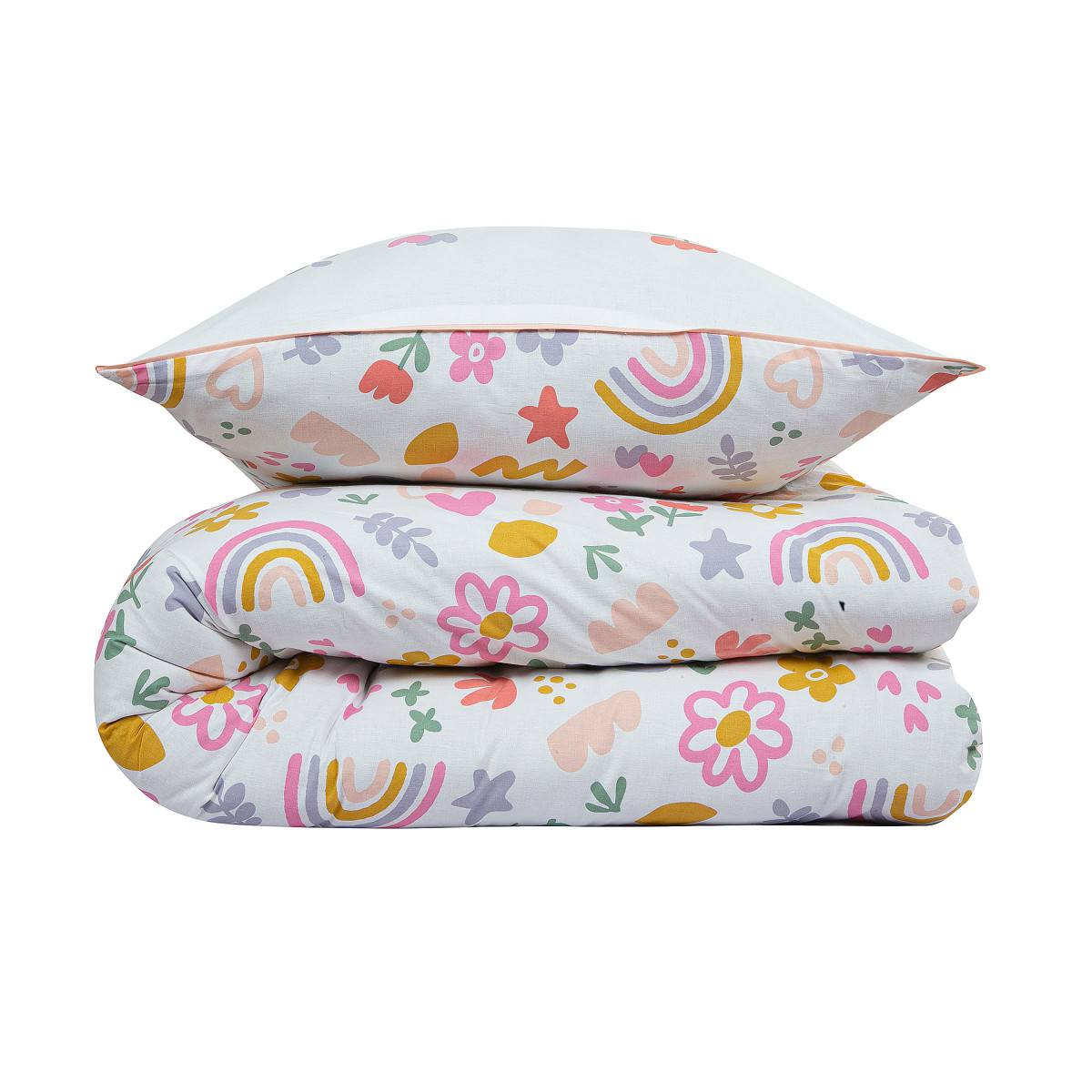 Parure de lit enfant arc-en-ciel réversible TYSSIA blanc, FUTURE HOME