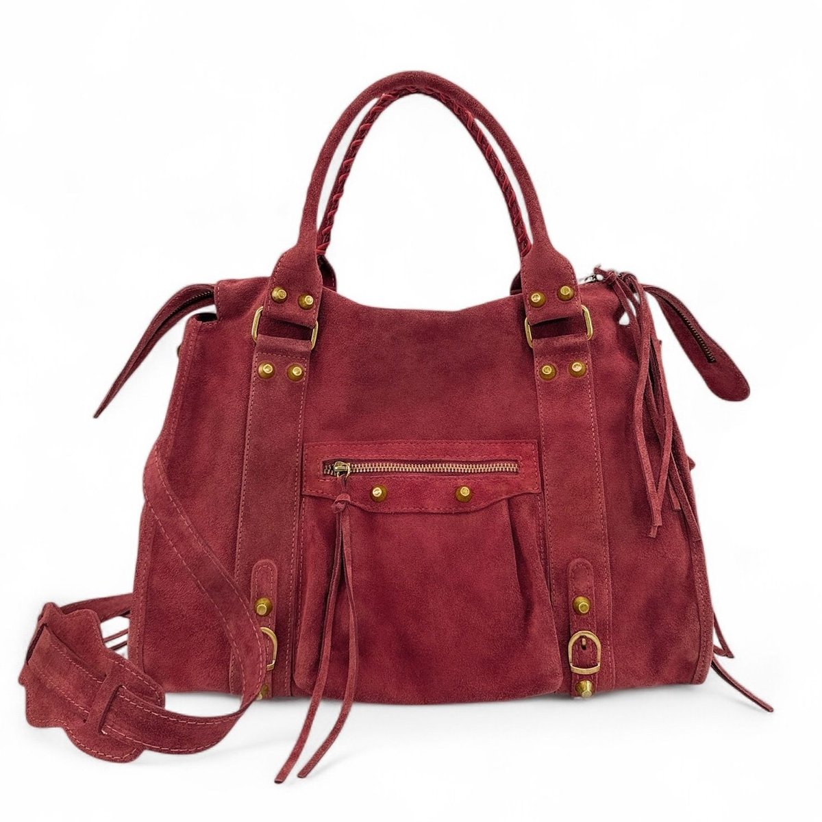 Grand sac en croûte de cuir STORM SUEDE XL rouge bordeaux, OH MY BAG