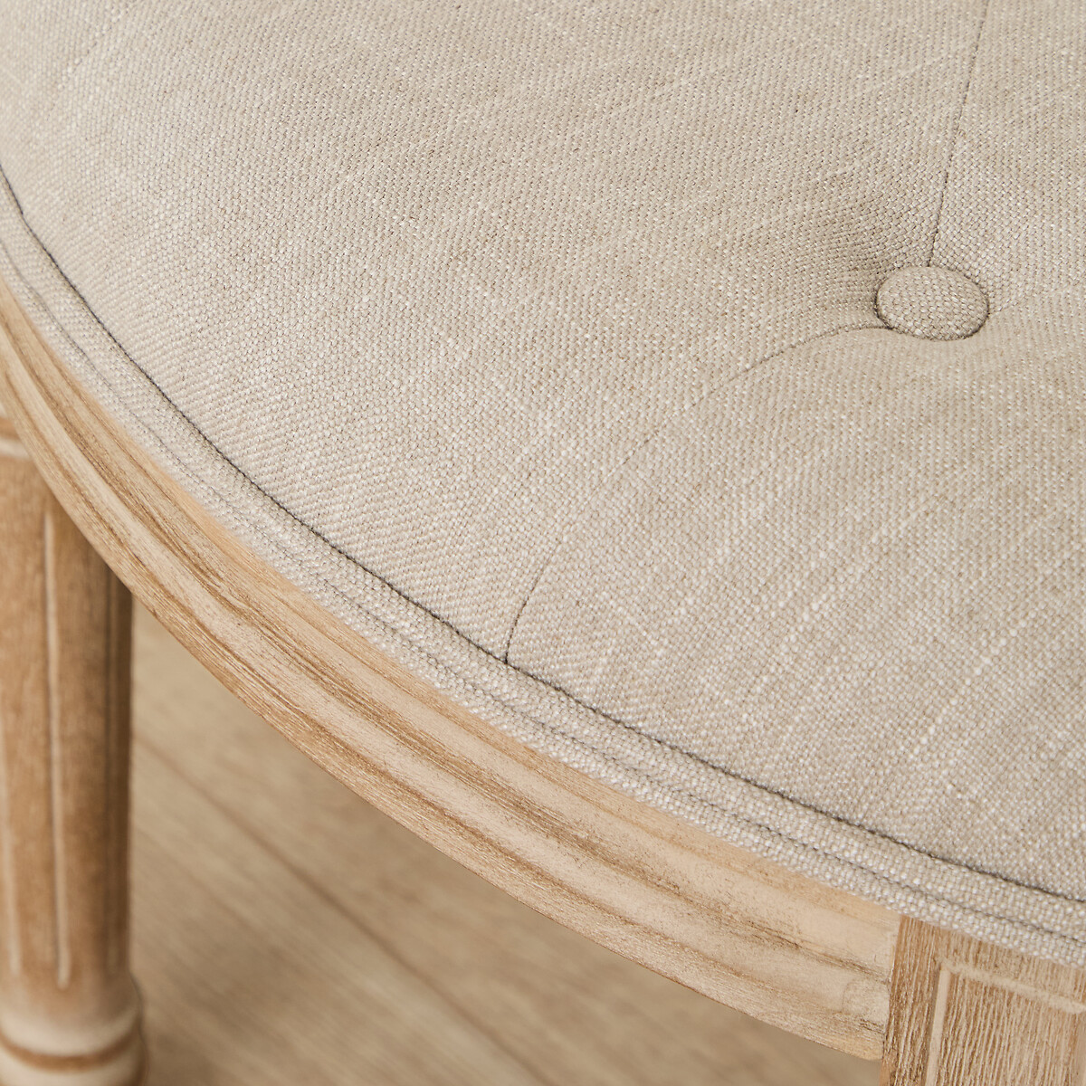 Claudette French-Vintage Linen Curved Footstool linen, VOYAGE MAISON