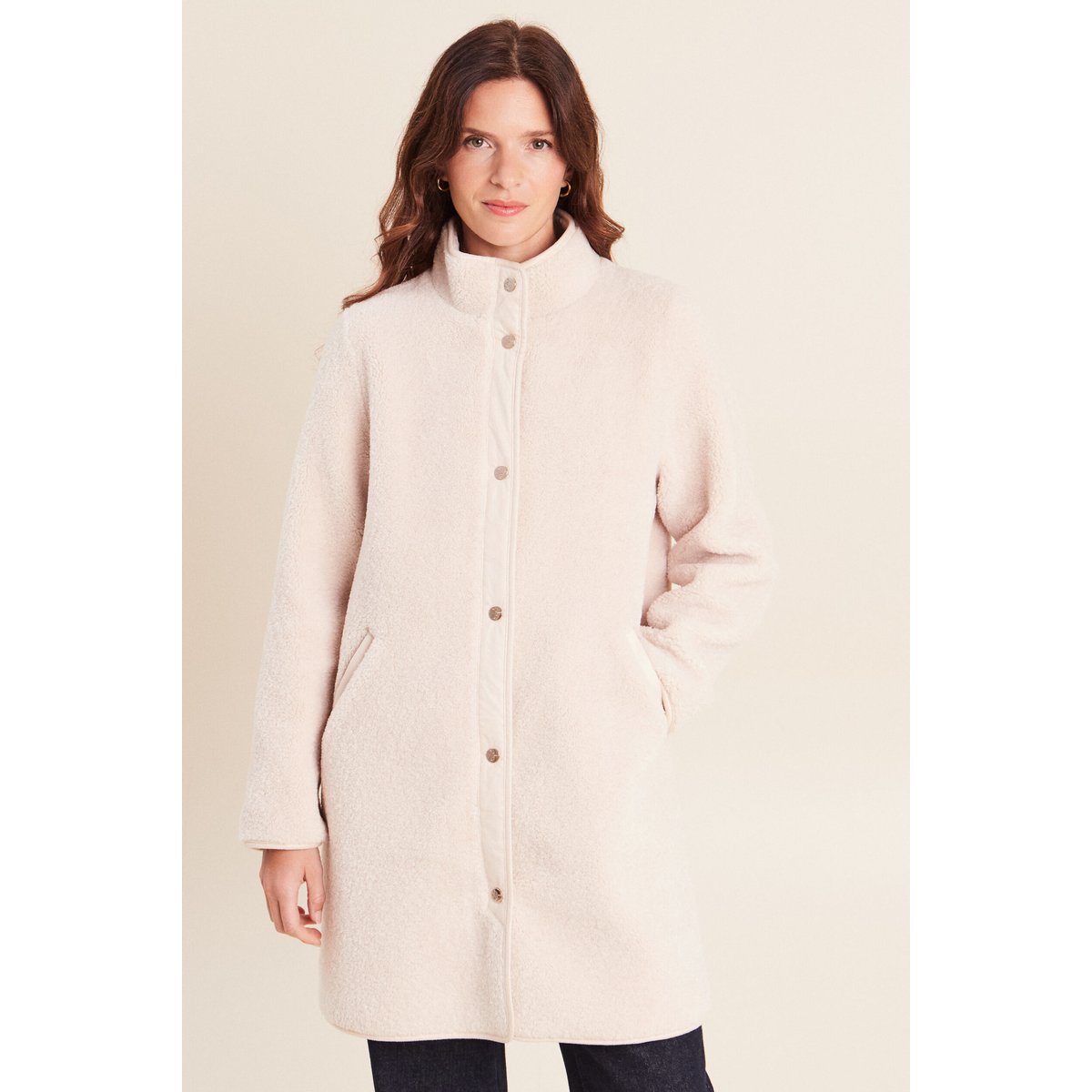 Manteau bouclette doublé manches longues ivoire, BREAL