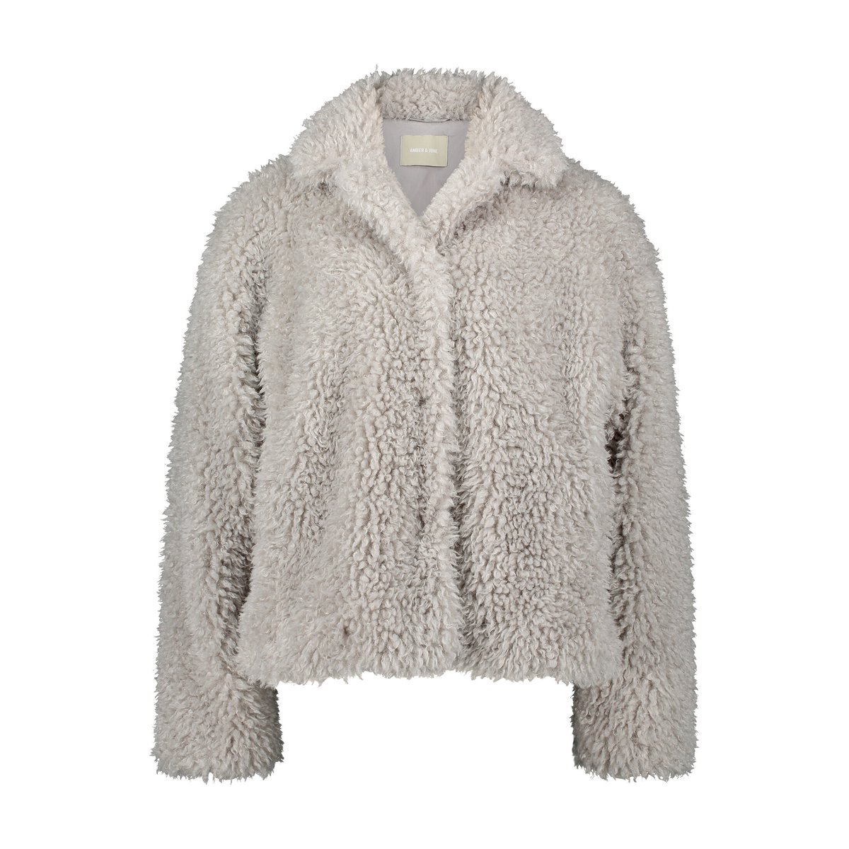 Veste en peluche à col droit light stone, AMBER & JUNE