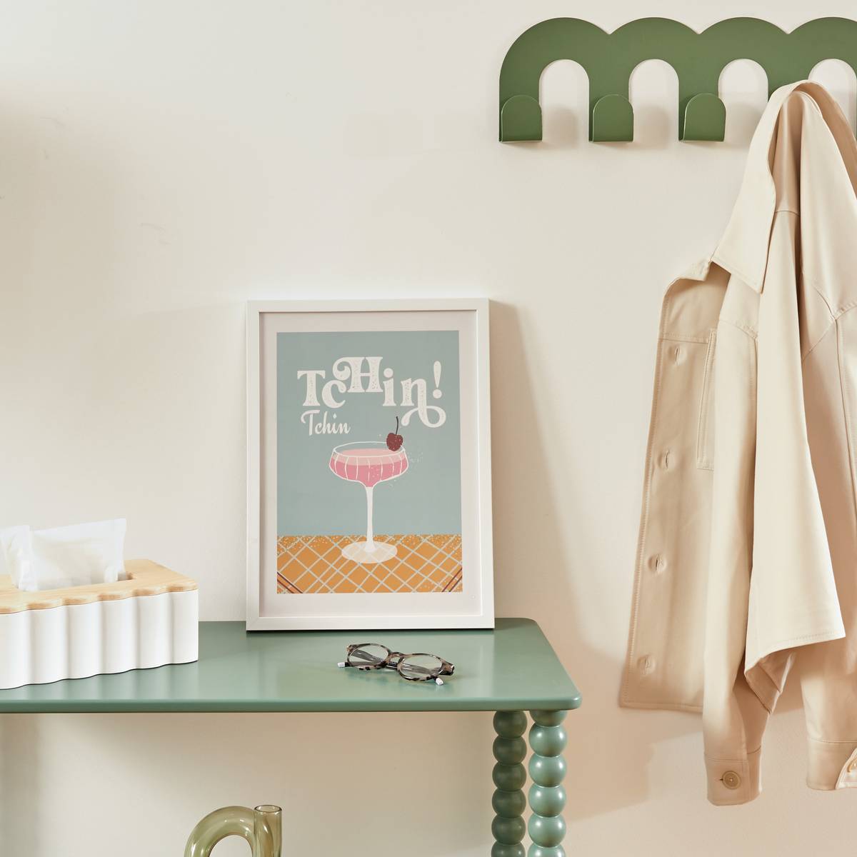 Affiche encadrée design pop CHERI bleu clair, ATMOSPHERA