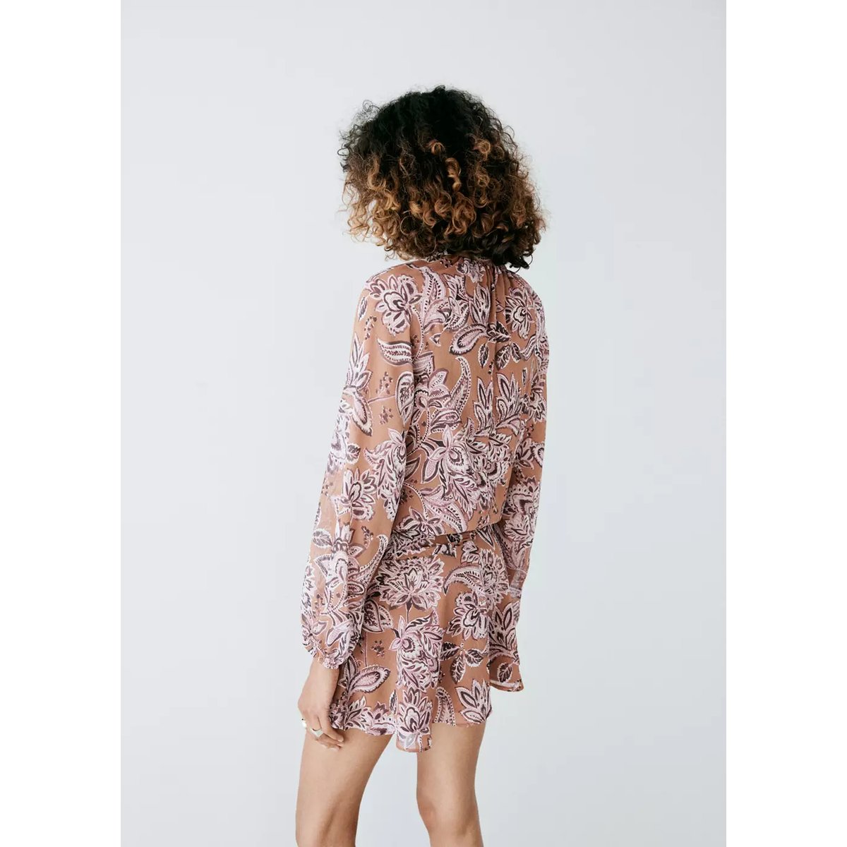 Robe imprimée détails froncés orange brûlé, MANGO