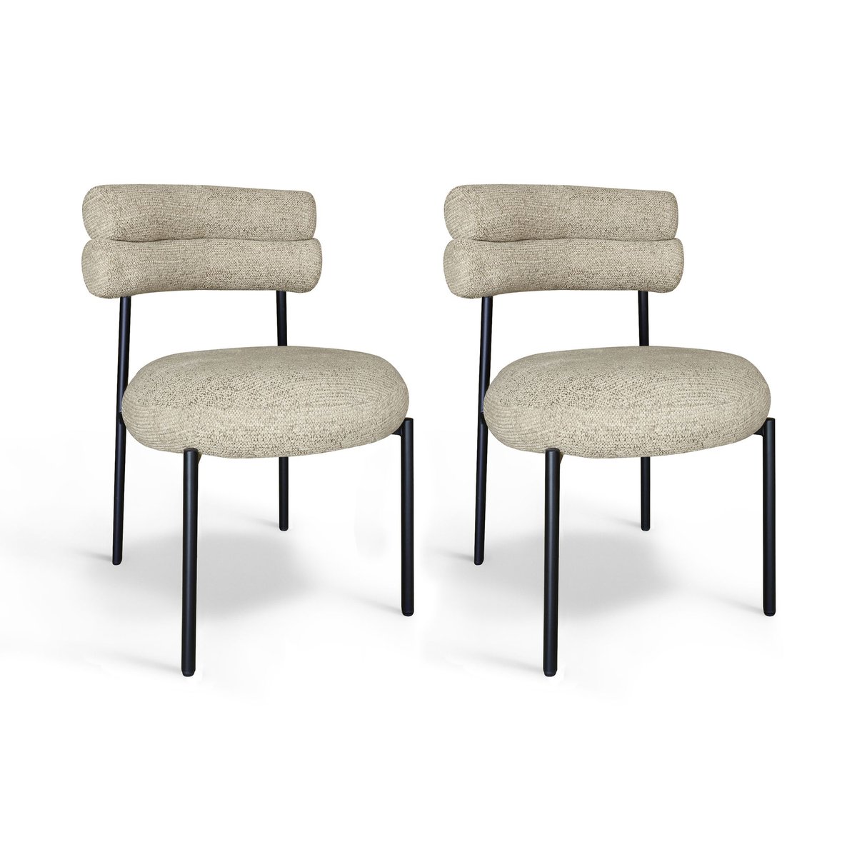 Lot de 2 chaises en tissu tweed et structure métal, GINA beige, NOW'S HOME