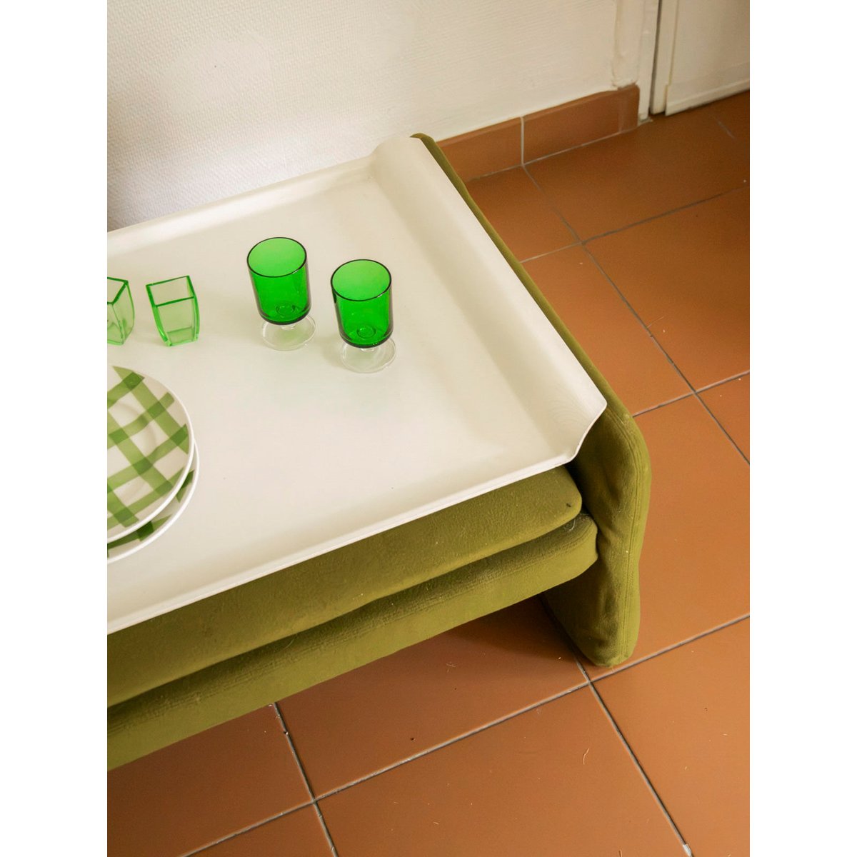Table basse ottoman multifonctionnelle Donna N°1603 - Bon état vert, DEBONGOUT