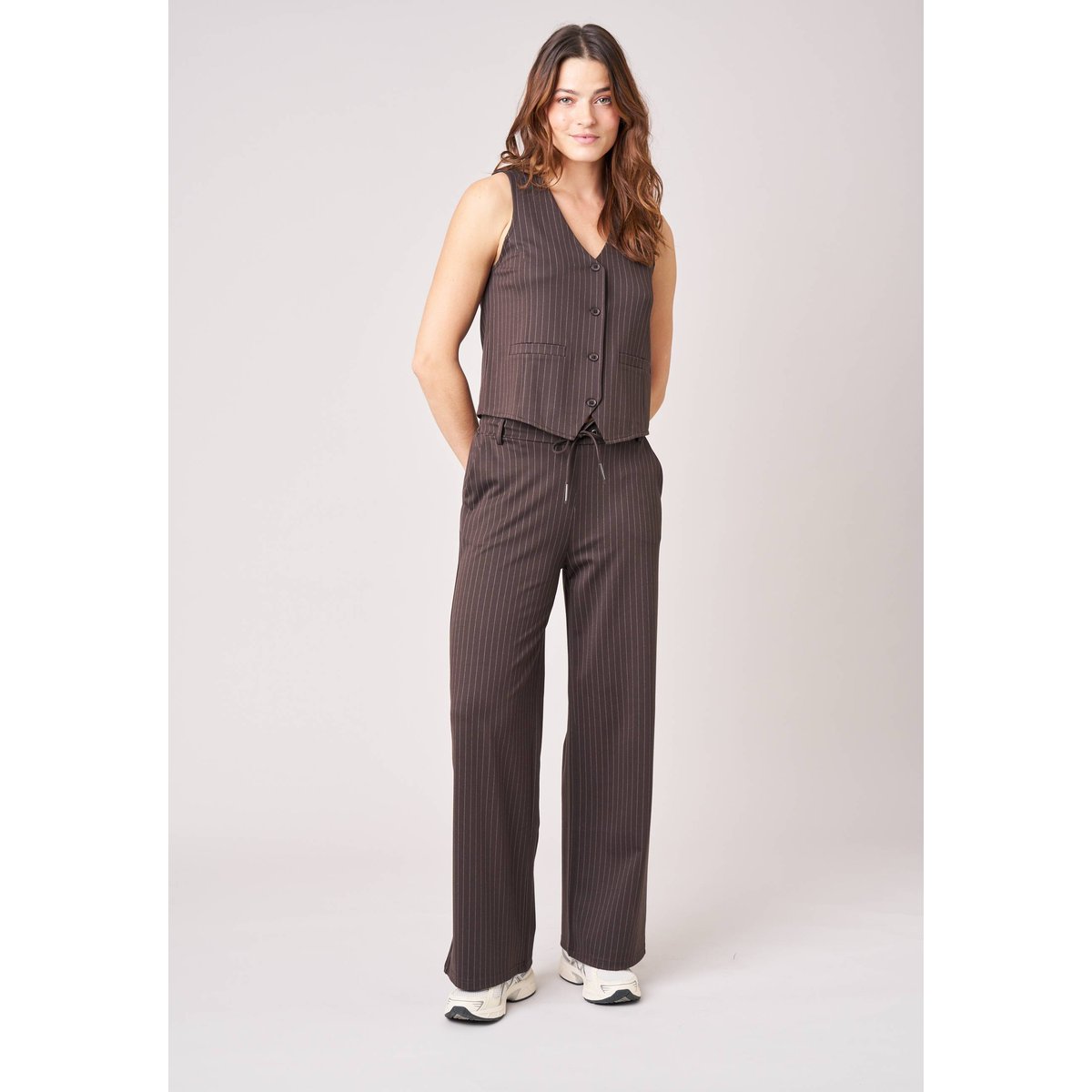 Pantalon droit femme à rayures TAYSEN marron, DEELUXE