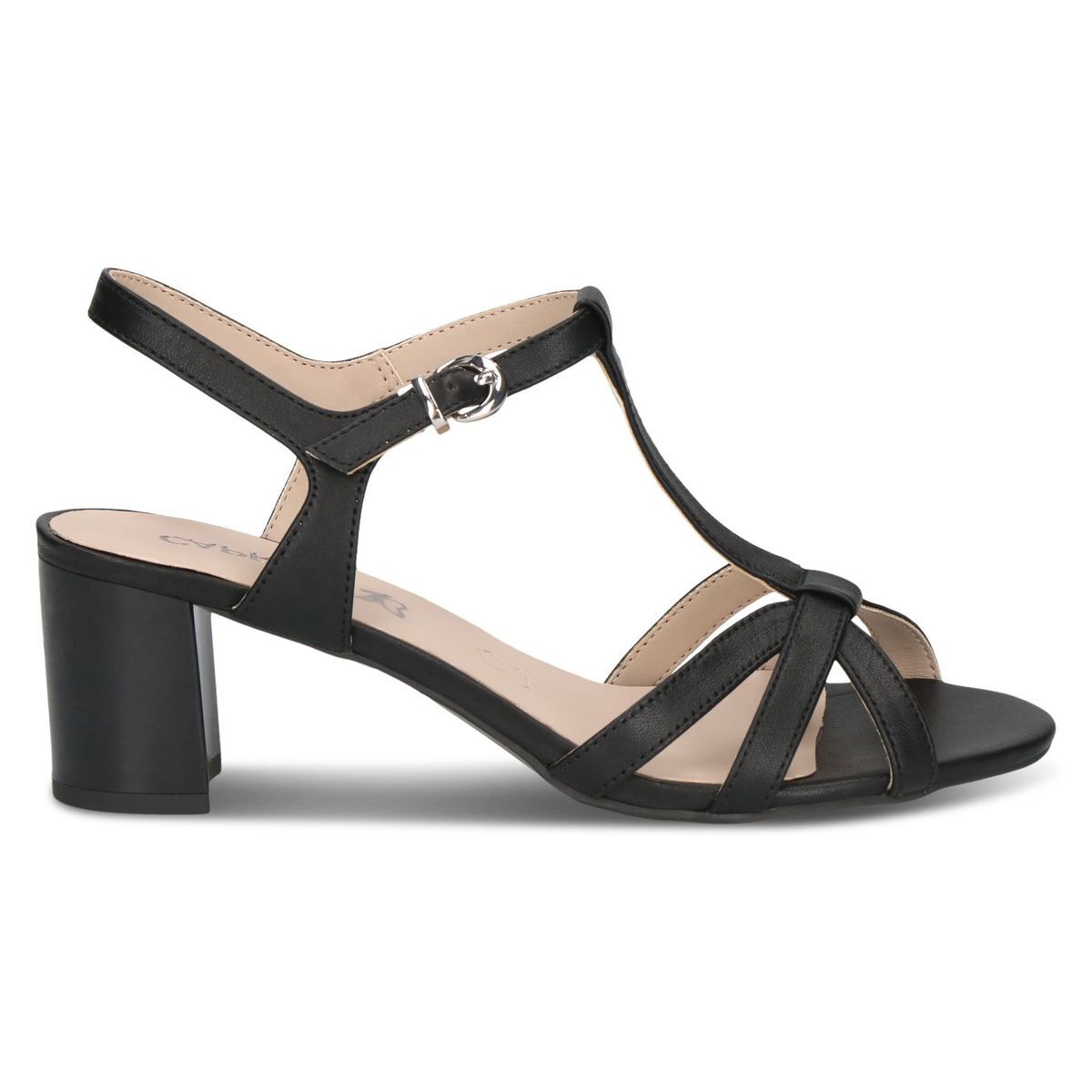 Sandale à talon en cuir noir nappa, CAPRICE