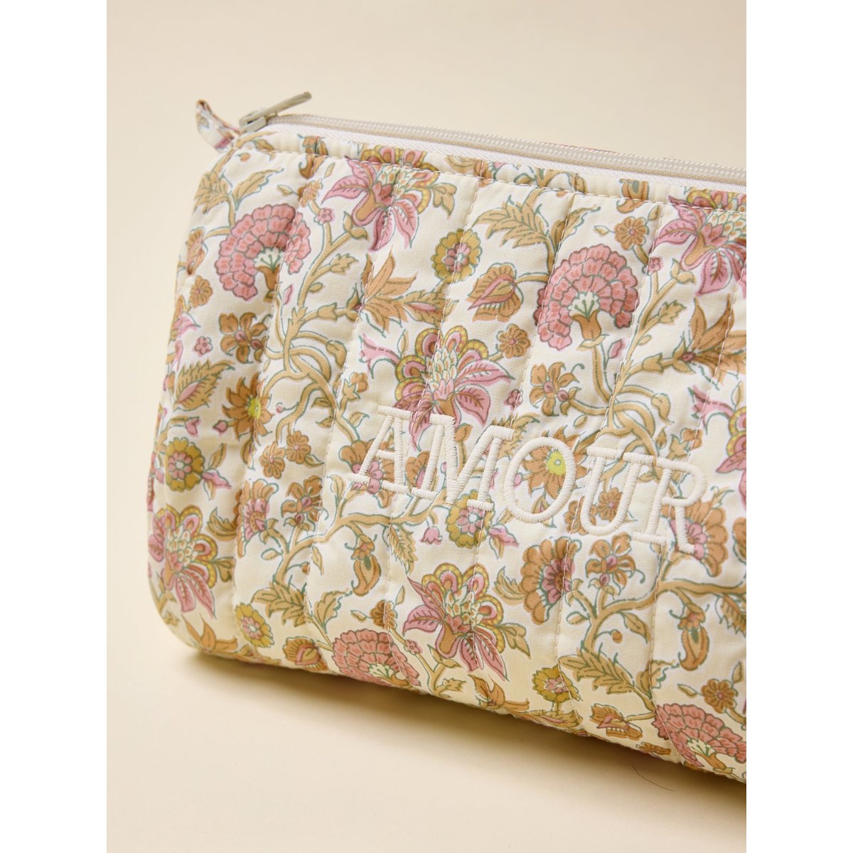 Trousse de toilette en percale de coton imprimé bali corail, CYRILLUS