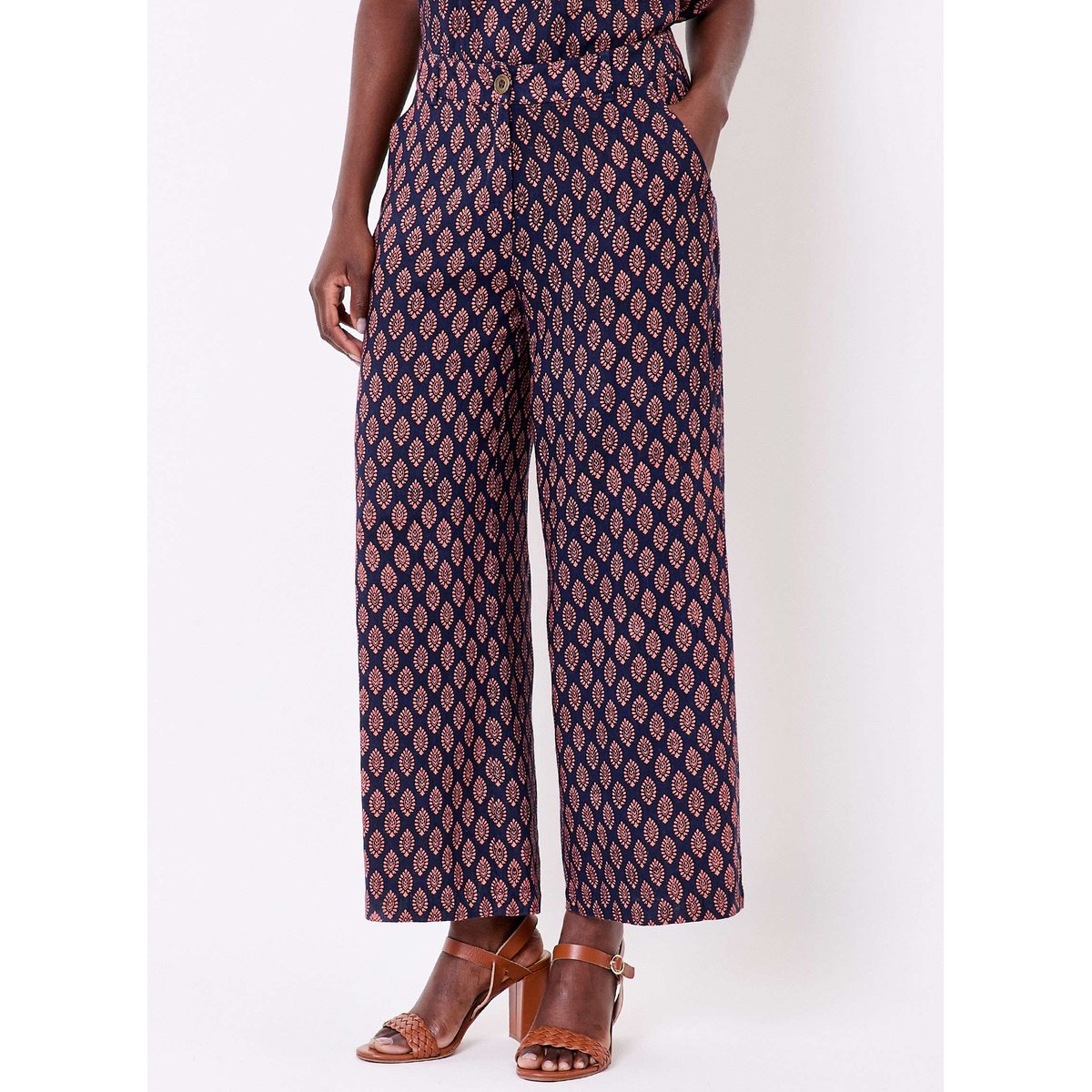 Pantalon imprimé large fluide 7/8 AMELIA bleu marine ajay, LA FIANCÉE