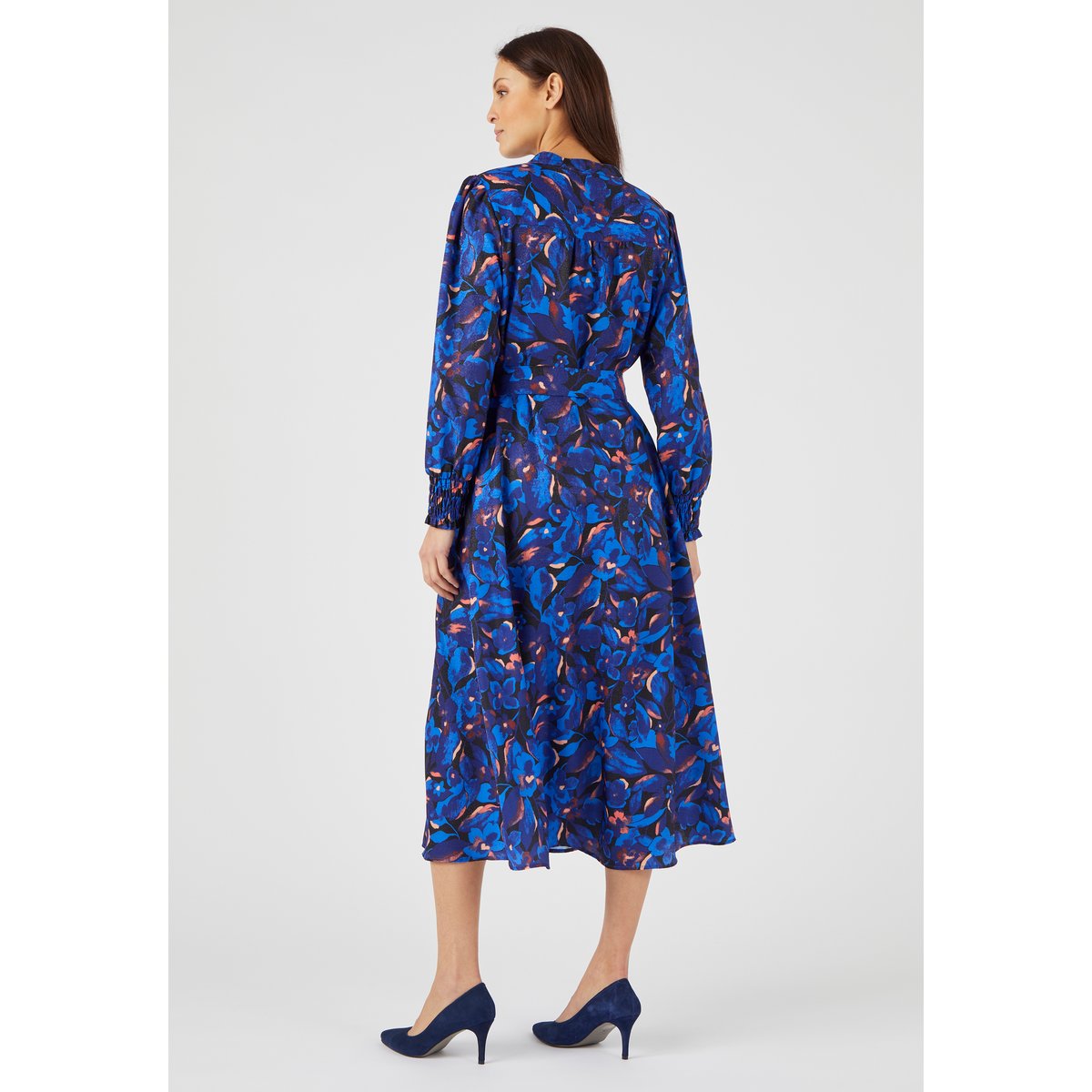Robe-chemise fantaisie smockée bleu fleuri, DAMART