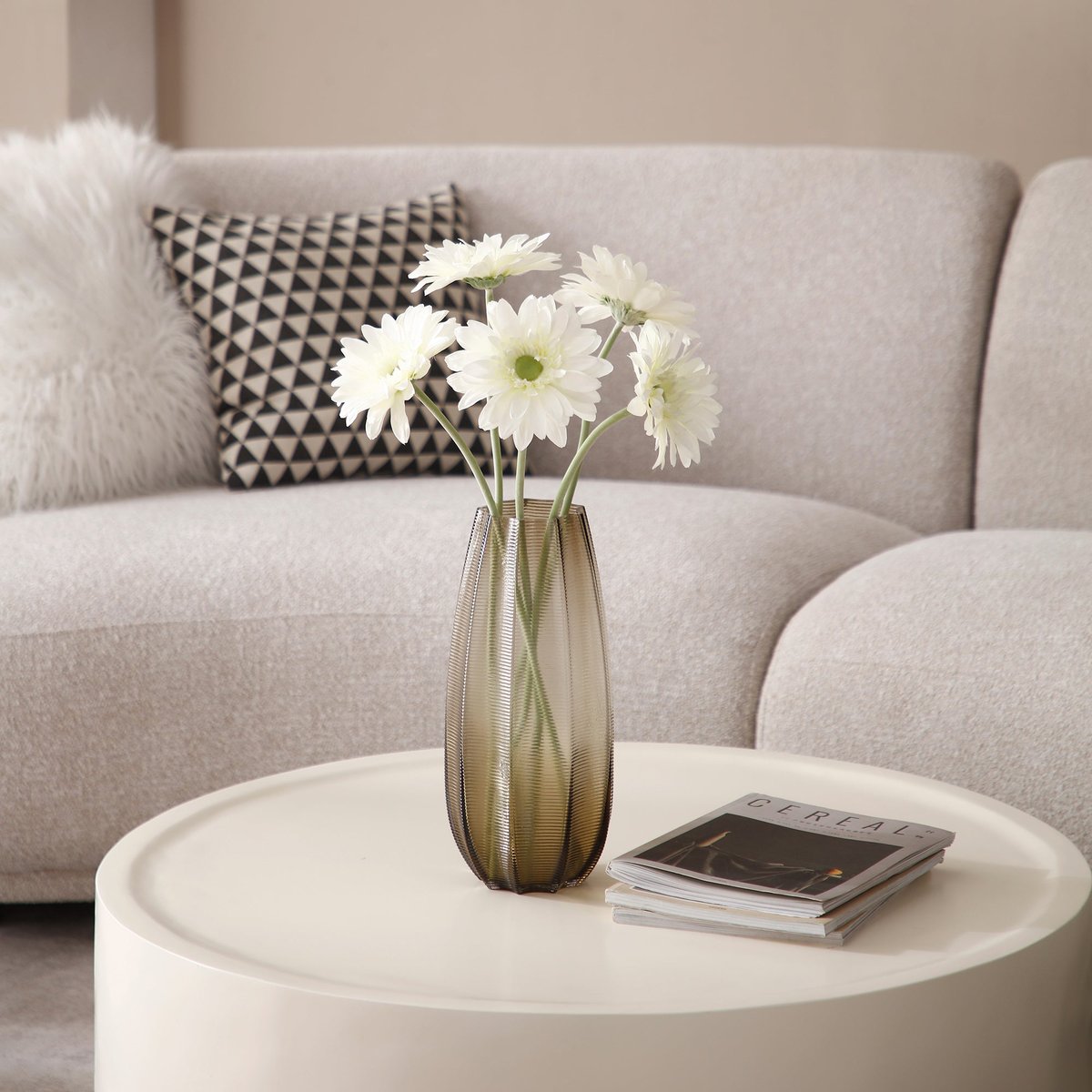 Tige de gerbera artificielle H59 blanc, SIA DECO