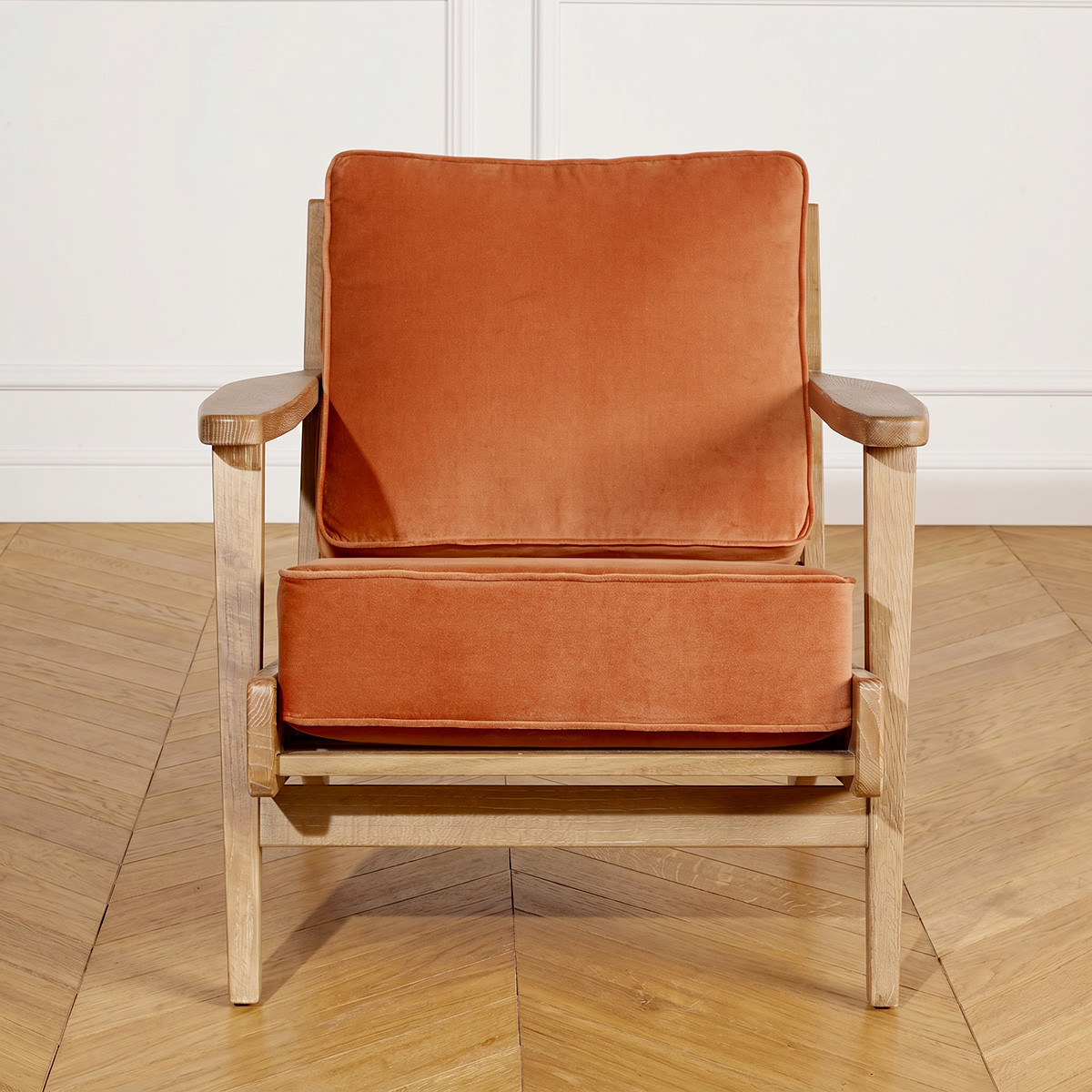 Fauteuil vintage lounge en velours ALESIA caramel, ROBIN DES BOIS