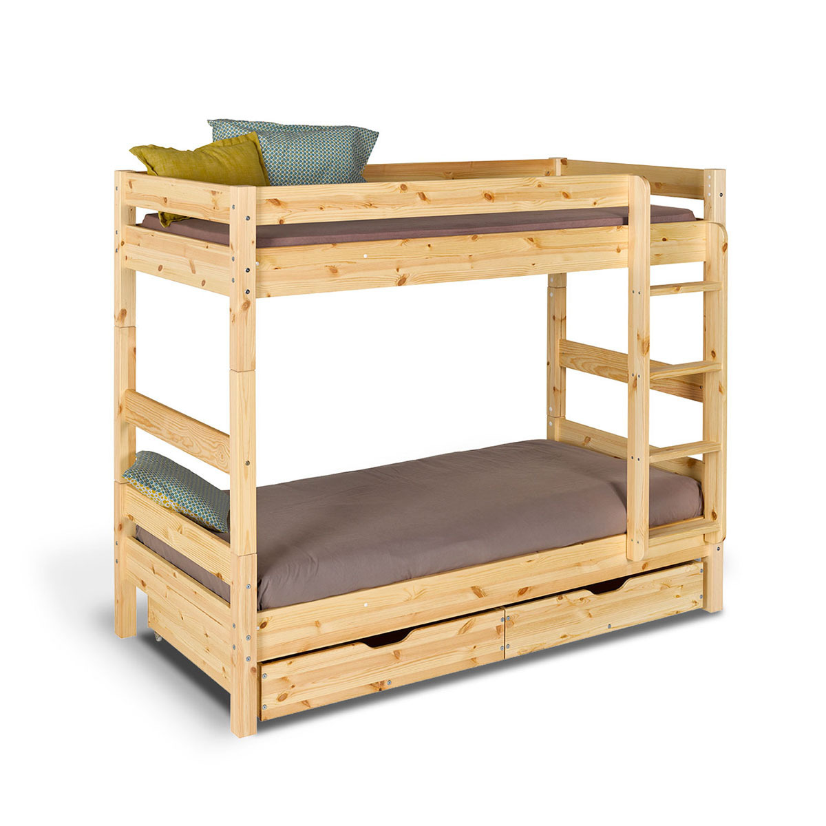 Pack lit superposé séparable avec tiroirs Bois massif AARON bois naturel, AKITEN RETAIL