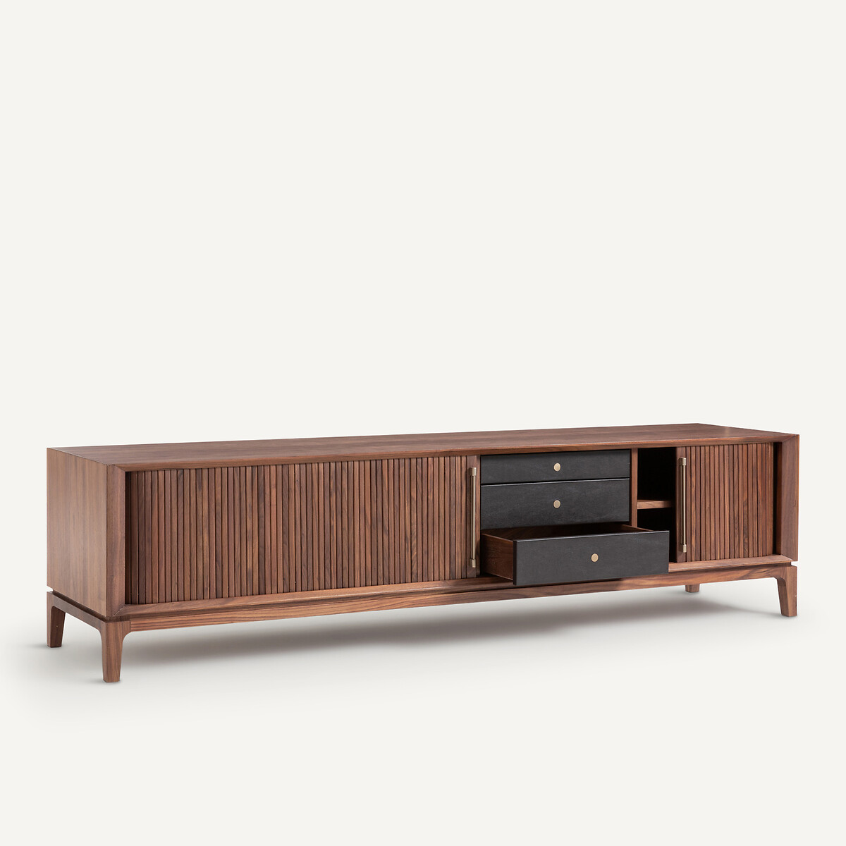 Liamca TV Stand in Walnut Veneer and Leather walnut, AM.PM
