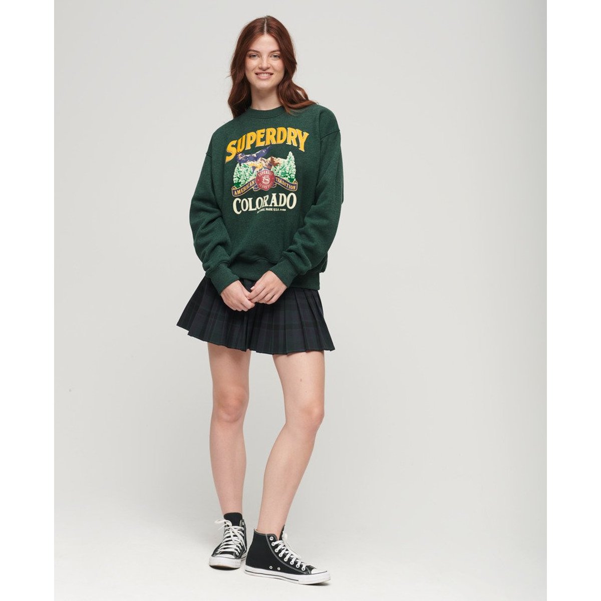 Sweat ras du cou à motif Travel Souvenir vert jade chiné, SUPERDRY