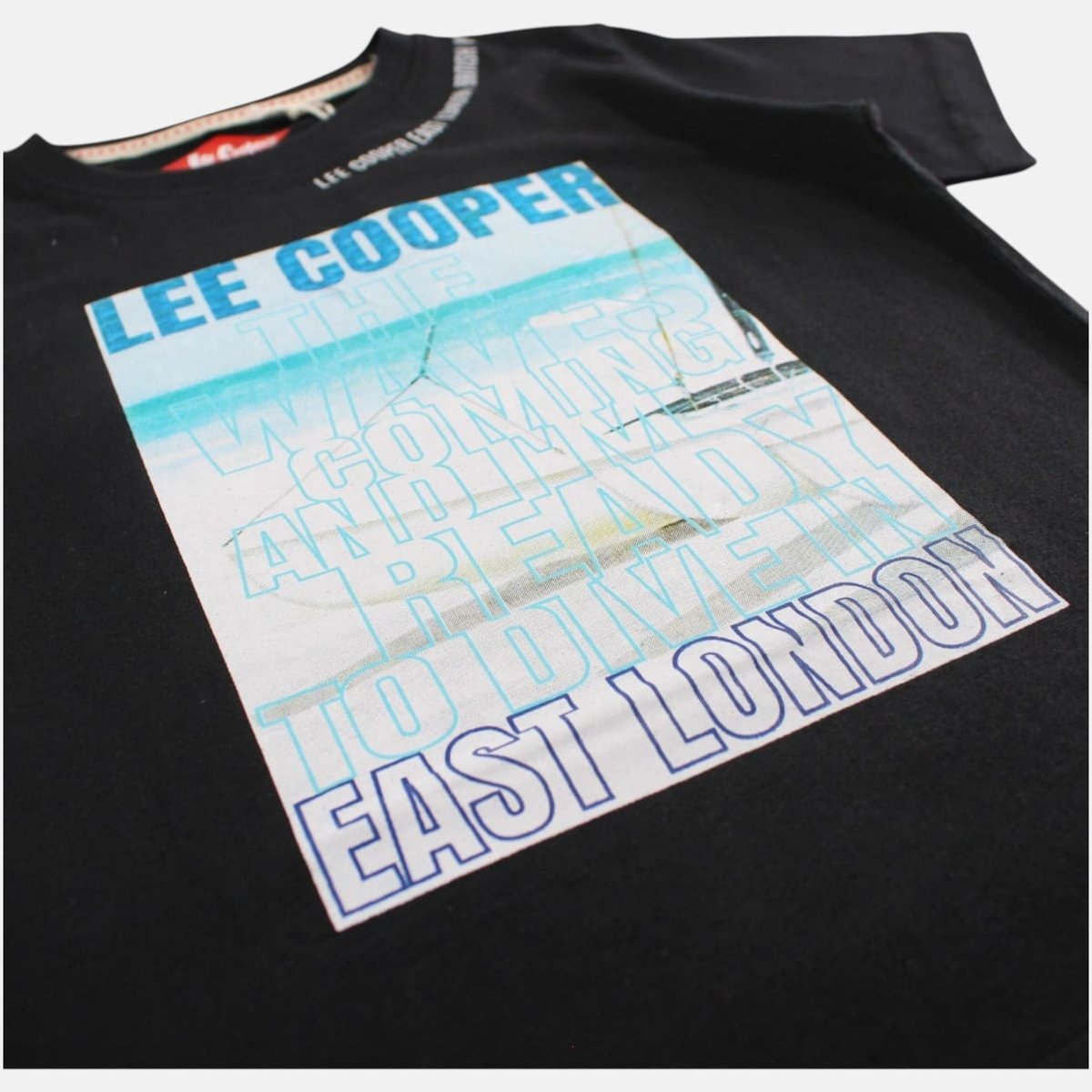 T-shirt manches courtes imprimé, col rond POLAROID noir, LEE COOPER