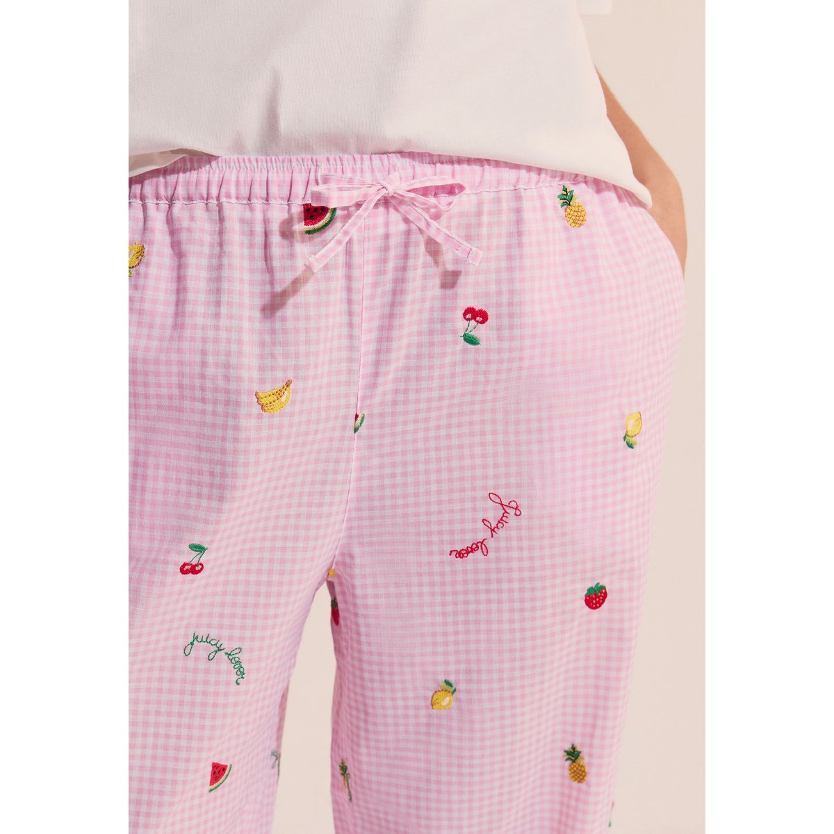 Pantalon vichy à motifs fruits BRISA rose bonbon, ETAM