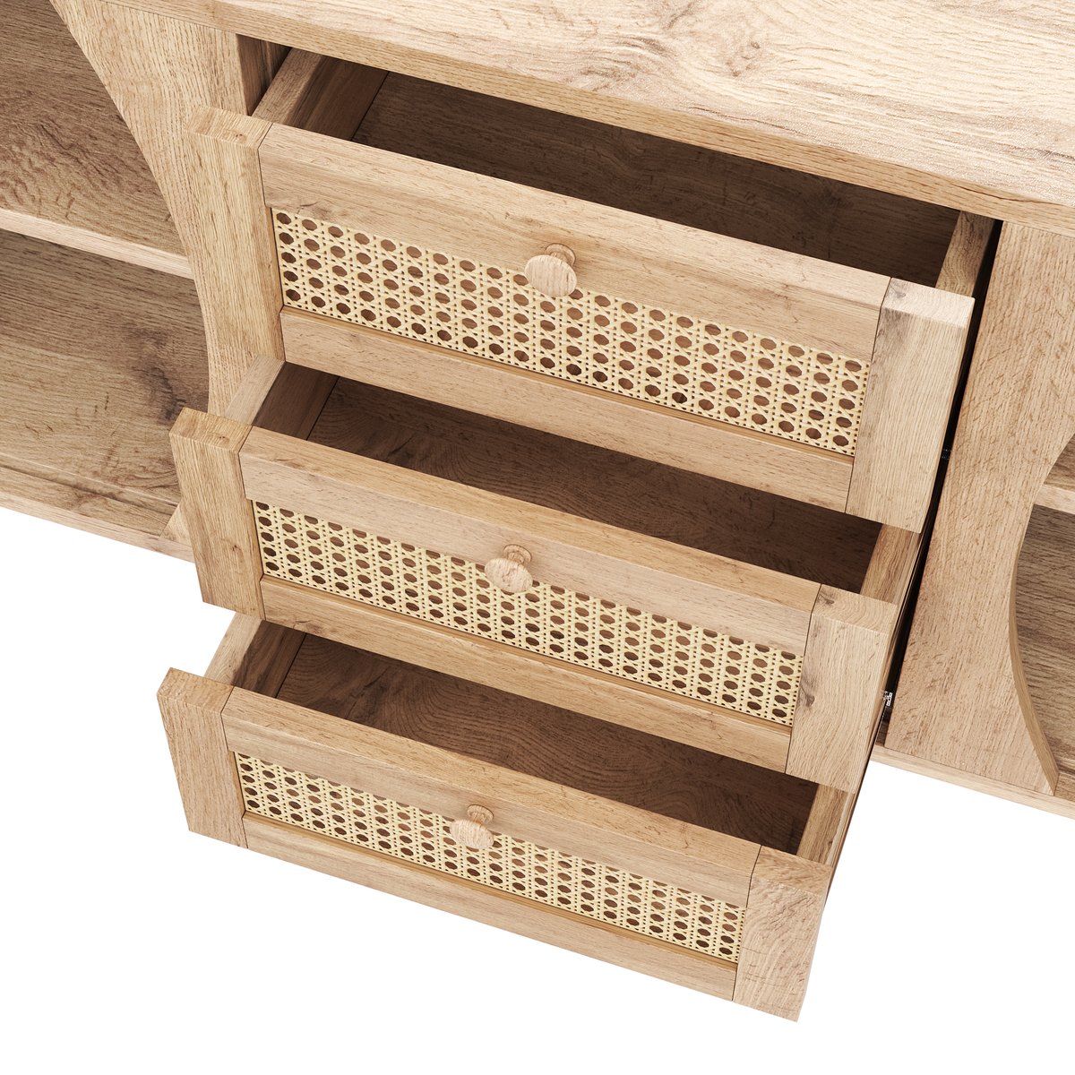 Armoire de rangement avec 2 portes 4 couches et 3 tiroirs ovale style scandinave, KIMIA Armoire chêne, MEUBLES COSY