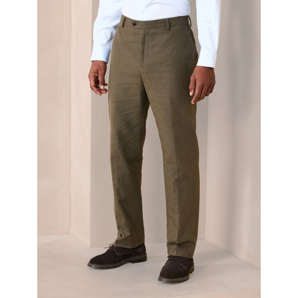 Pantalon de costume standard en lin mélangé vert, NEXT
