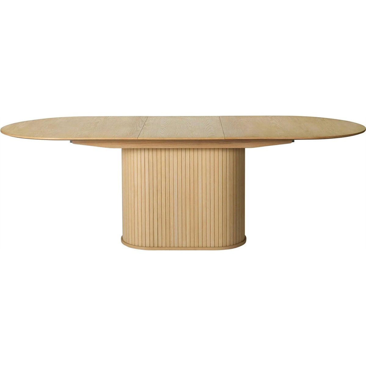 Table extensible ovale à lamelles piètement rainur bois clair et noir, RECOLLECTION