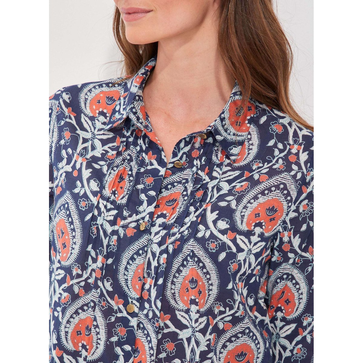 Chemise imprimée coton bio CAROLA bleu nuit ceylan, LA FIANCÉE