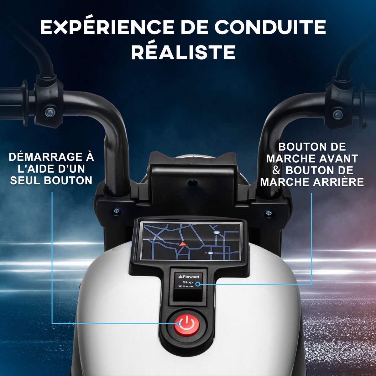 Moto électrique à conducteur assis PP Blanc blanc, HOMCOM