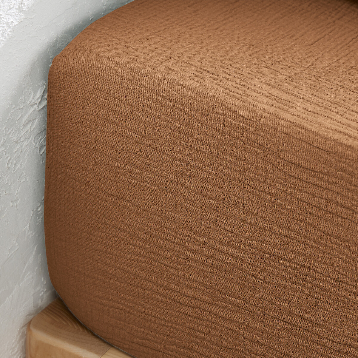 Fixleintuch Kumla aus Baumwoll-Musselin, uni, Umschlag 30 cm karamell, LA REDOUTE INTERIEURS