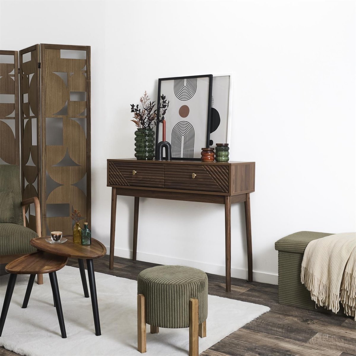 Console 2 tiroirs effet noyer TIFFANY marron, THE HOME DECO FACTORY