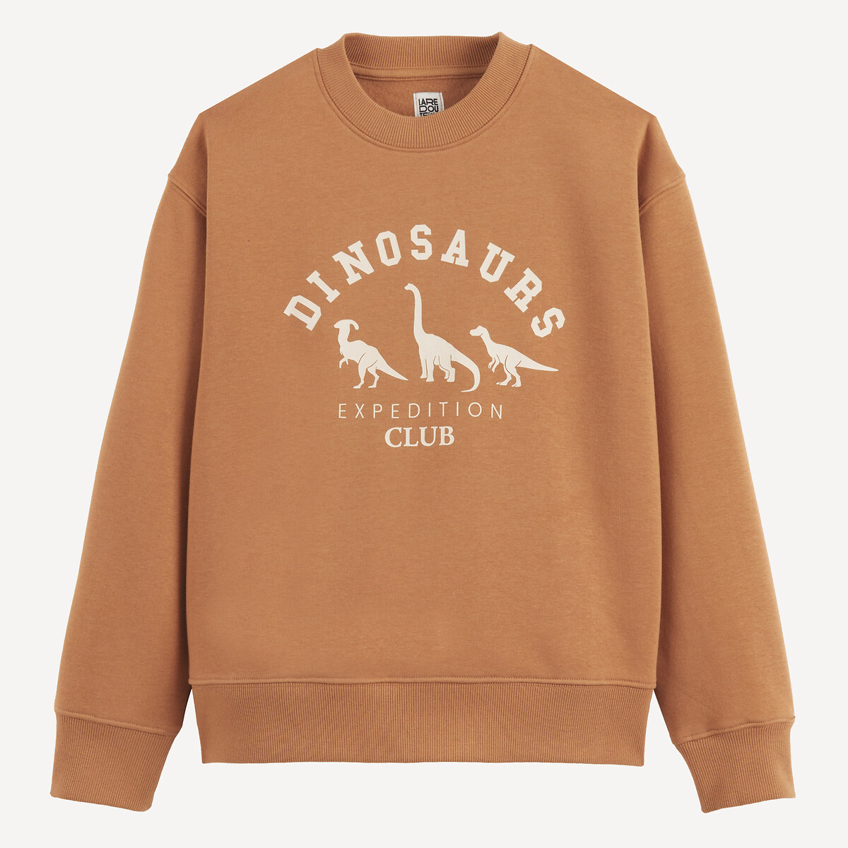 Felpa girocollo, stampa dinosauri, pile cammello, LA REDOUTE COLLECTIONS