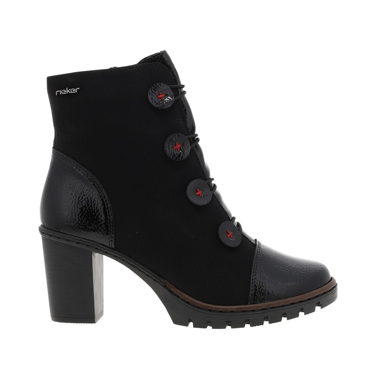 Boots noires à talon décroché haut et à zip avec faux boutons et élastiques noires, RIEKER