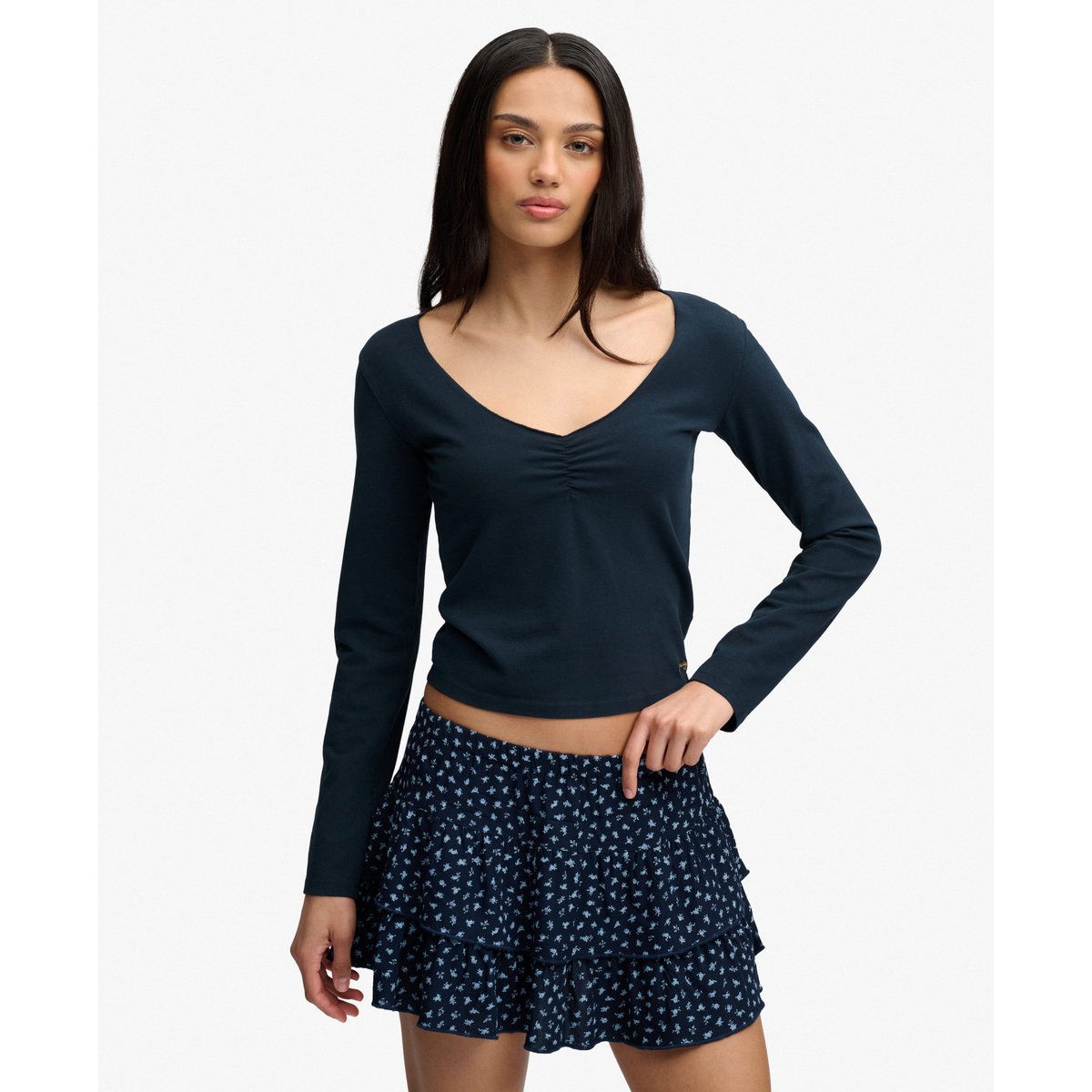 Haut Manches Longues Athletic Essential Froncé bleu marine éclipse, SUPERDRY
