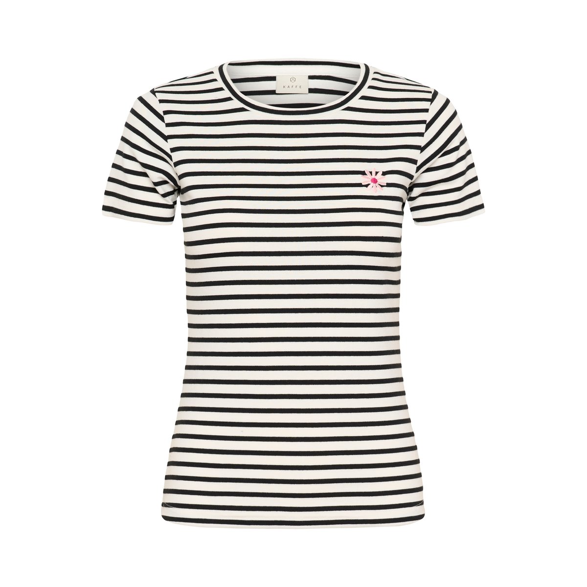 T-shirt à manches courtes blanc chalk/black deep stripe flower, KAFFE