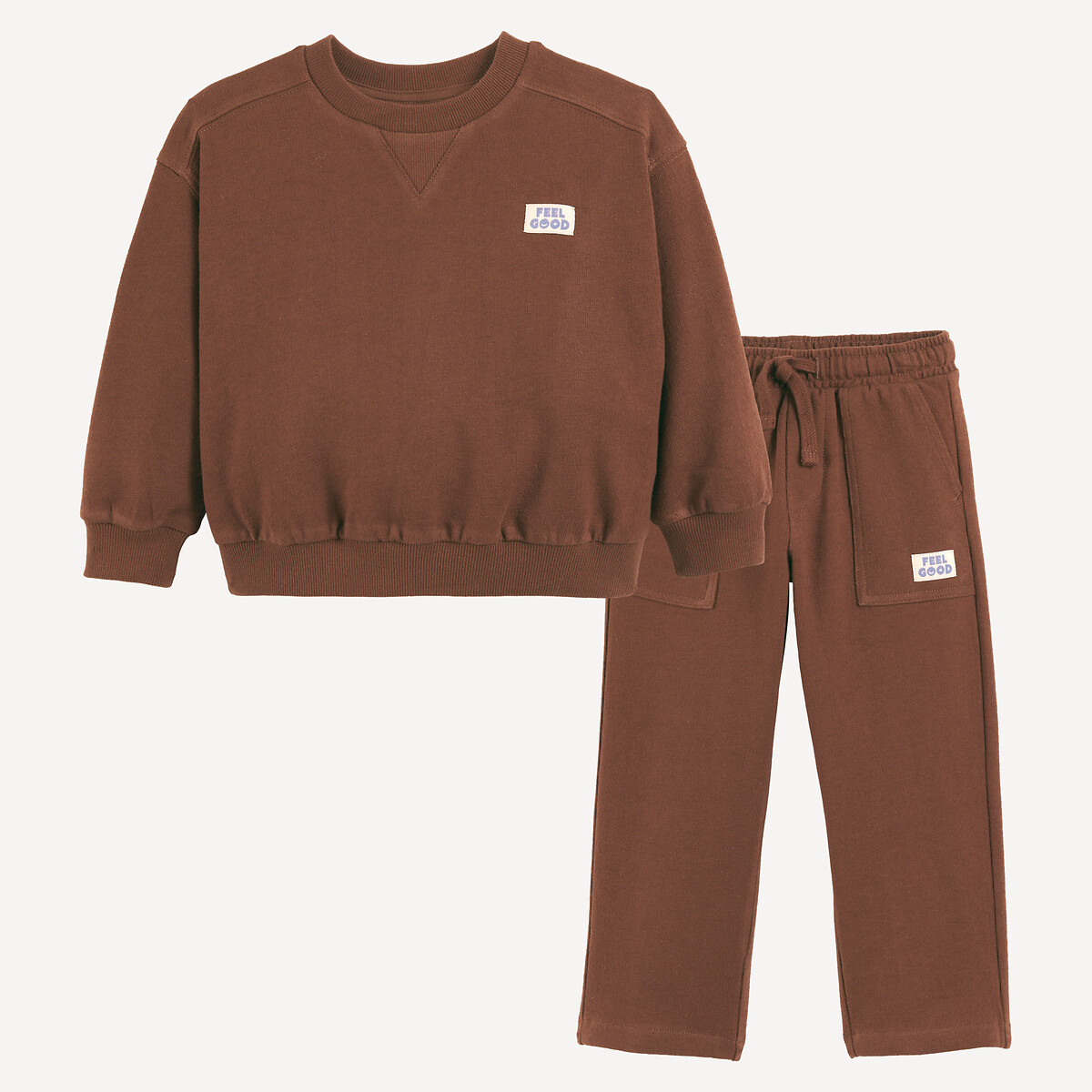 Crew Neck Sweatshirt and Joggers Outfit brown, LA REDOUTE COLLECTIONS