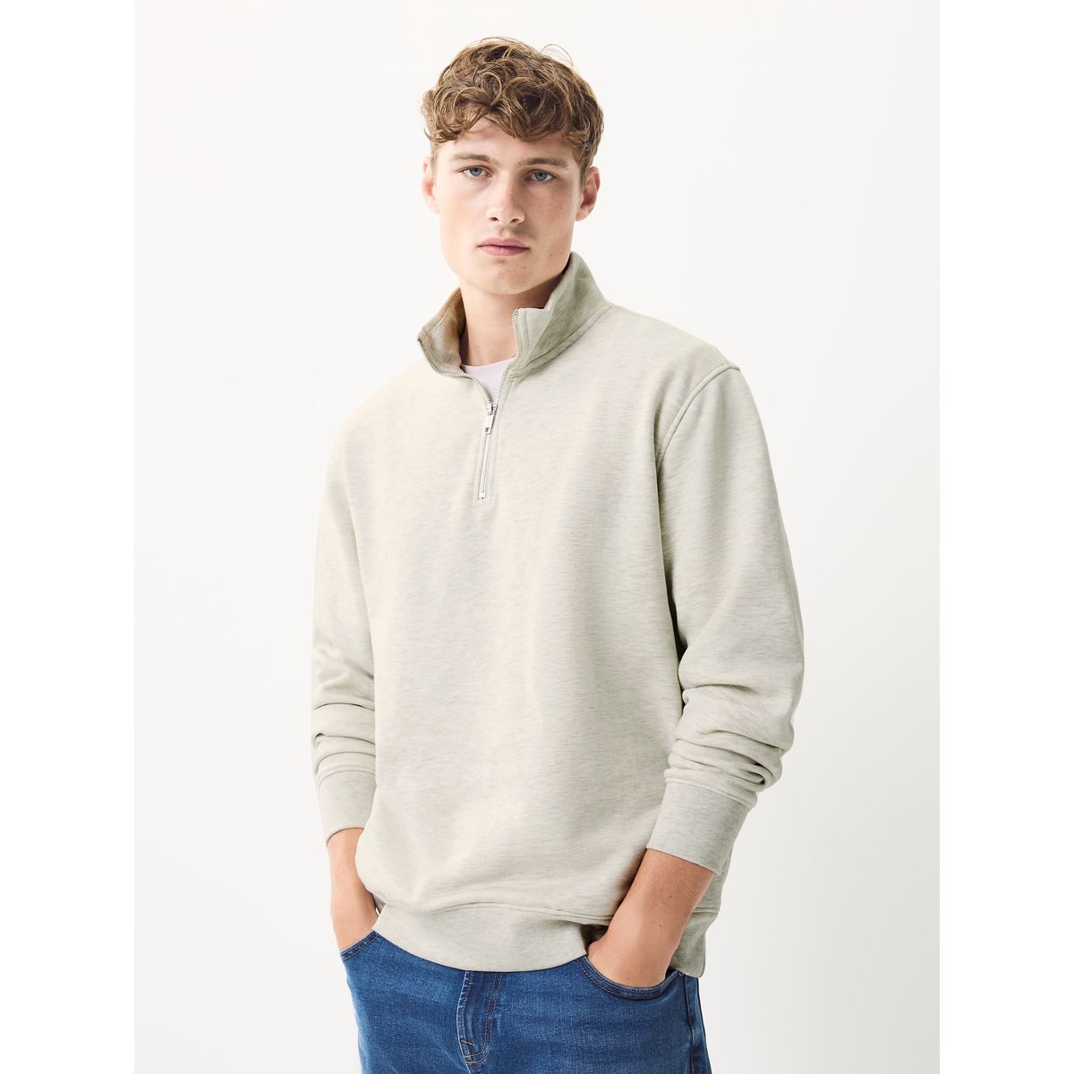 Sweat en jersey de coton majoritaire écru chiné, NEXT